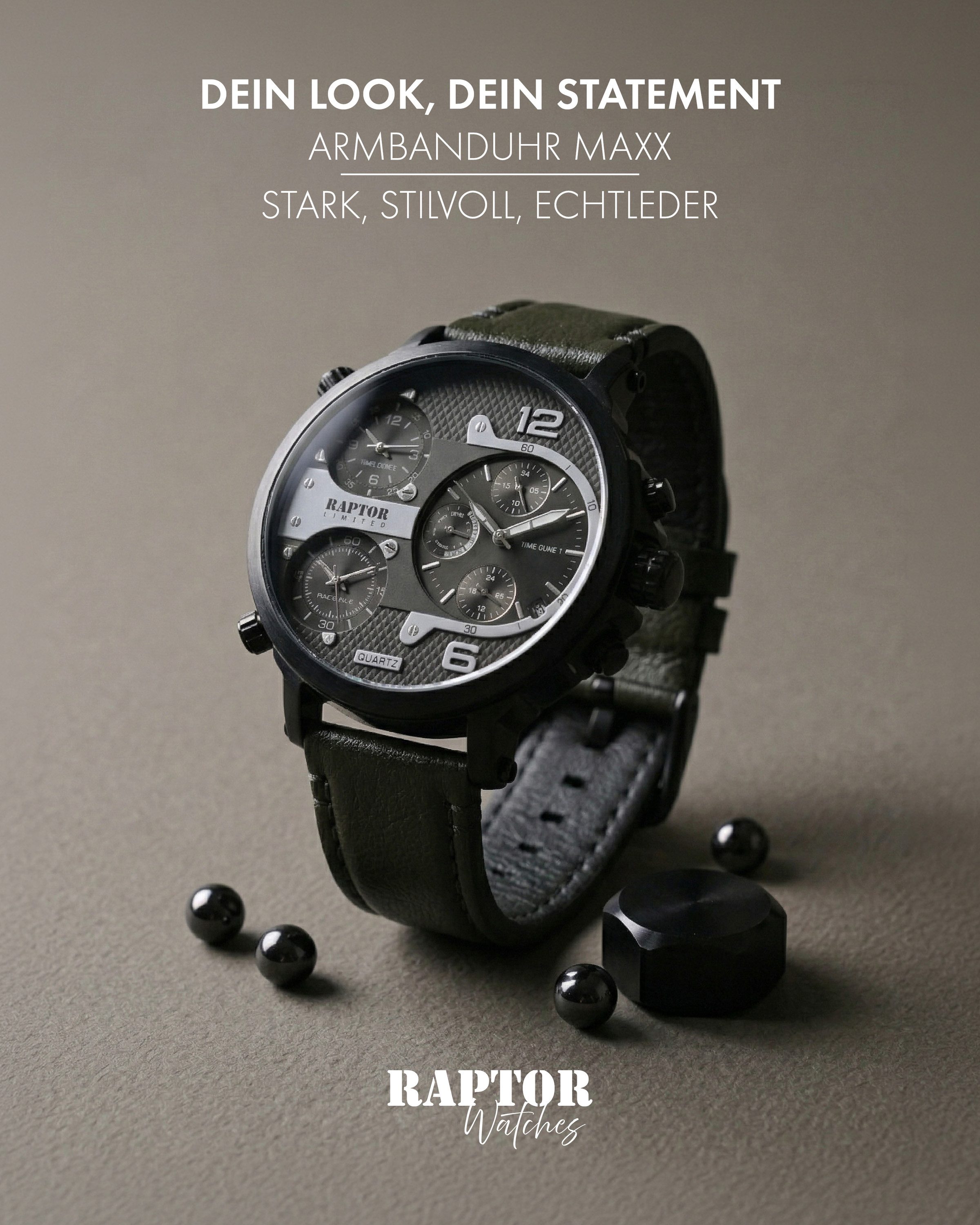 Raptor Limited Quarzuhr Maxx, silberfarbig, Datumsanzeige