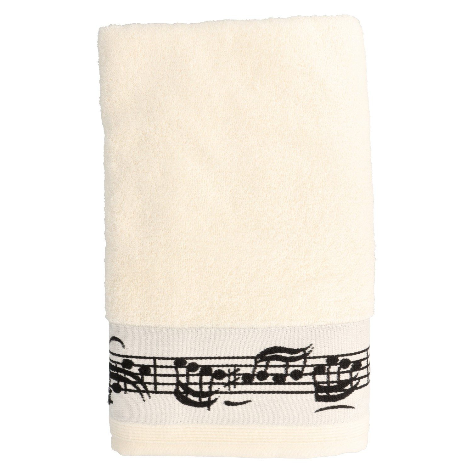 frottana Handtuch cremefarbenes Duschtuch mit Notenbordüre und eingewebtem, (1-St), cremefarbenes Duschtuch mit Notenbordüre und Violinschlüssel, Musik
