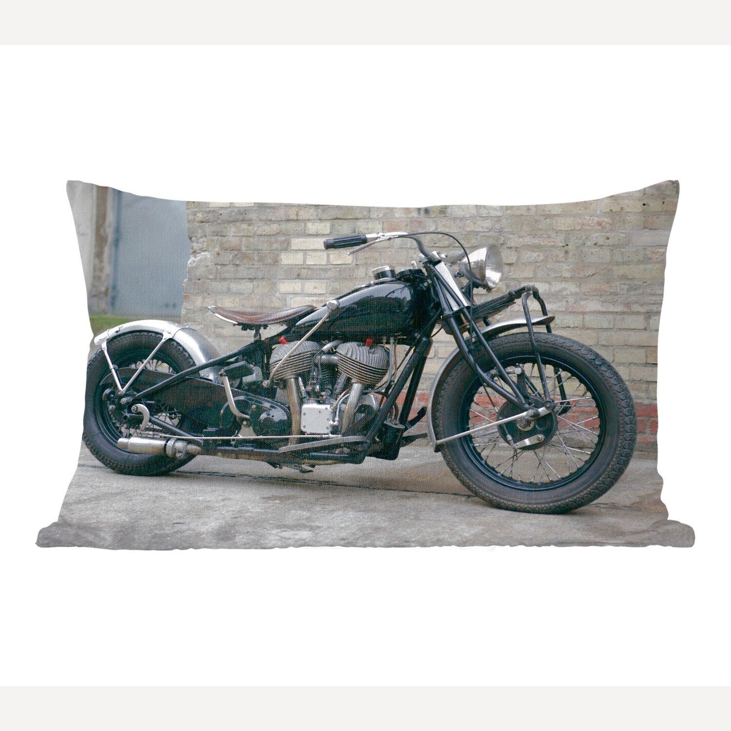MuchoWow Dekokissen Seitenansicht eines antiken Motorrads, Wohzimmer Dekoration, Zierkissen, Dekokissen mit Füllung, Schlafzimmer