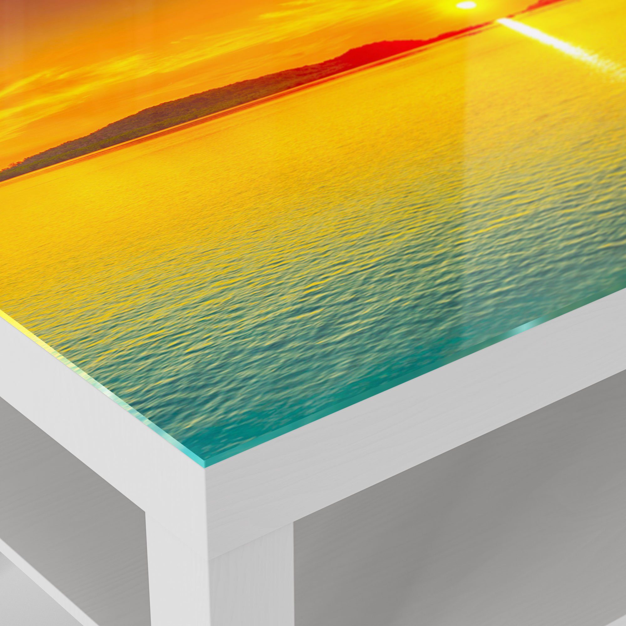 Glastisch Weiß Beistelltisch am DEQORI modern Horizont', Glas Couchtisch 'Abendsonne