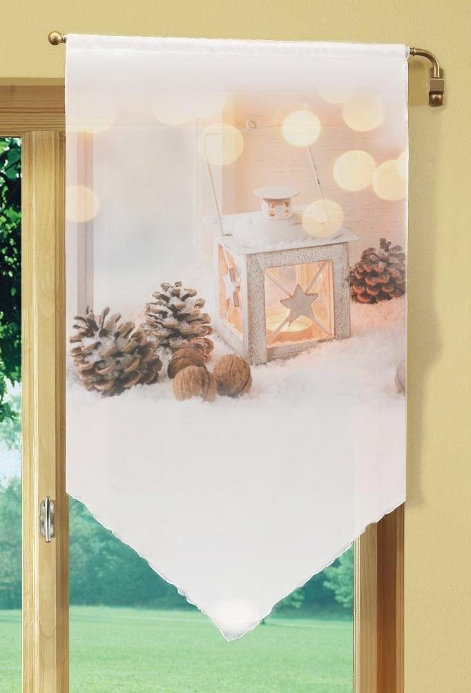 Vorhang Fensterbehang/Scheibengardine LATERNE 100x60 cm, transparenter  Voile, Weihnachtsgardine, HOME WOHNIDEEN