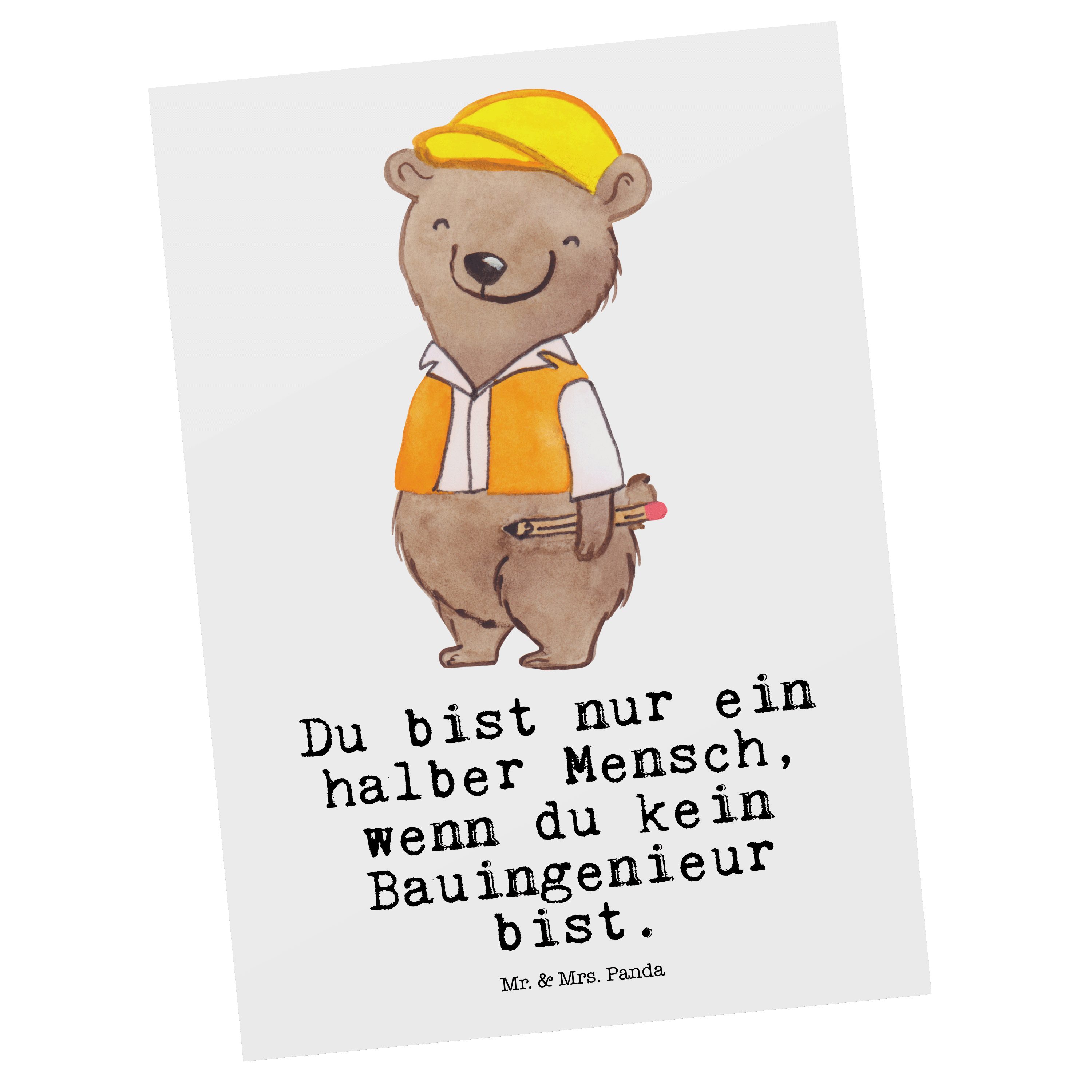 Mr. & Mrs. Panda Postkarte »Bauingenieur mit Herz Weiß Geschenk