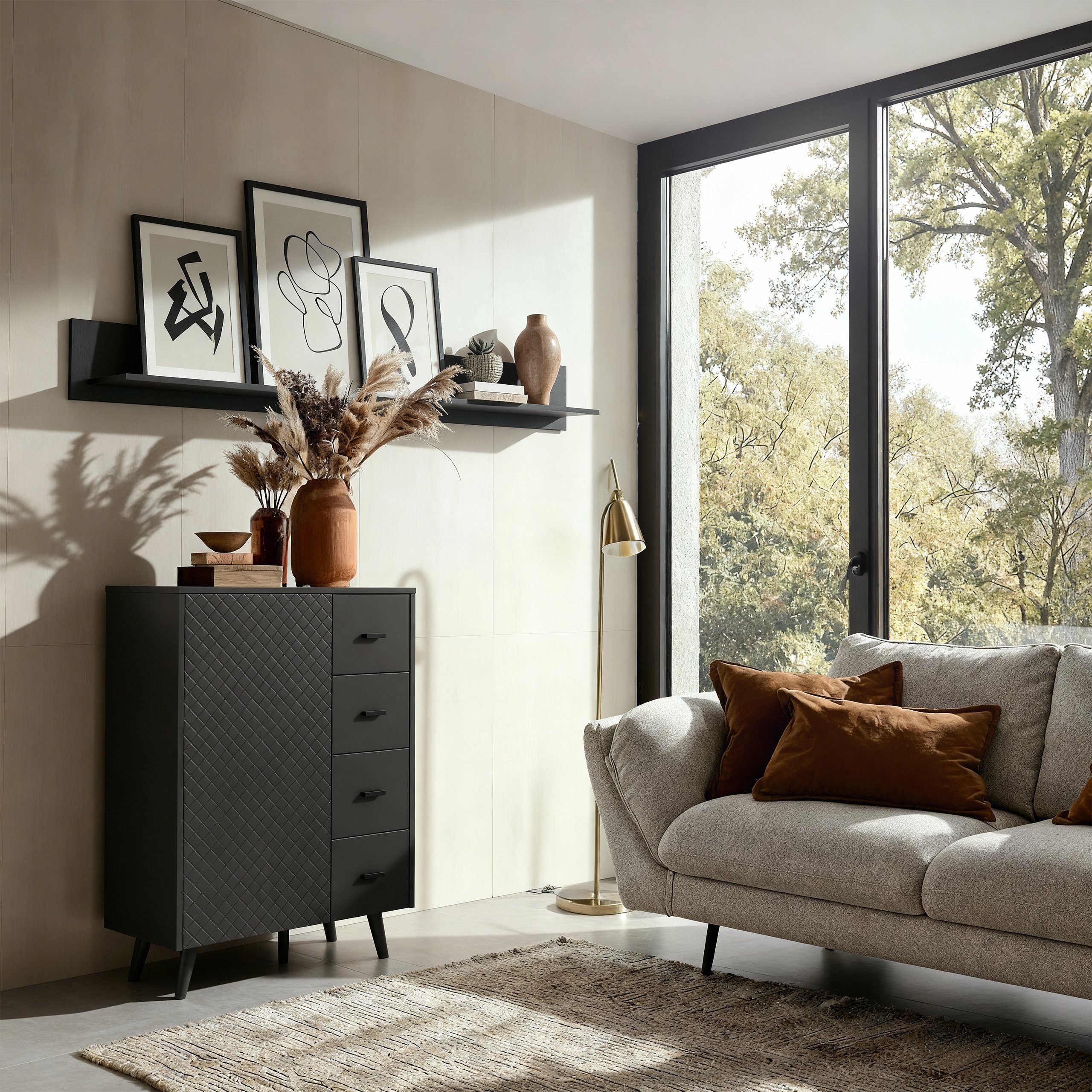 Newroom Wandboard Grau 160 cm, Wandregal Holz Grau Matt Hängeregal Modern