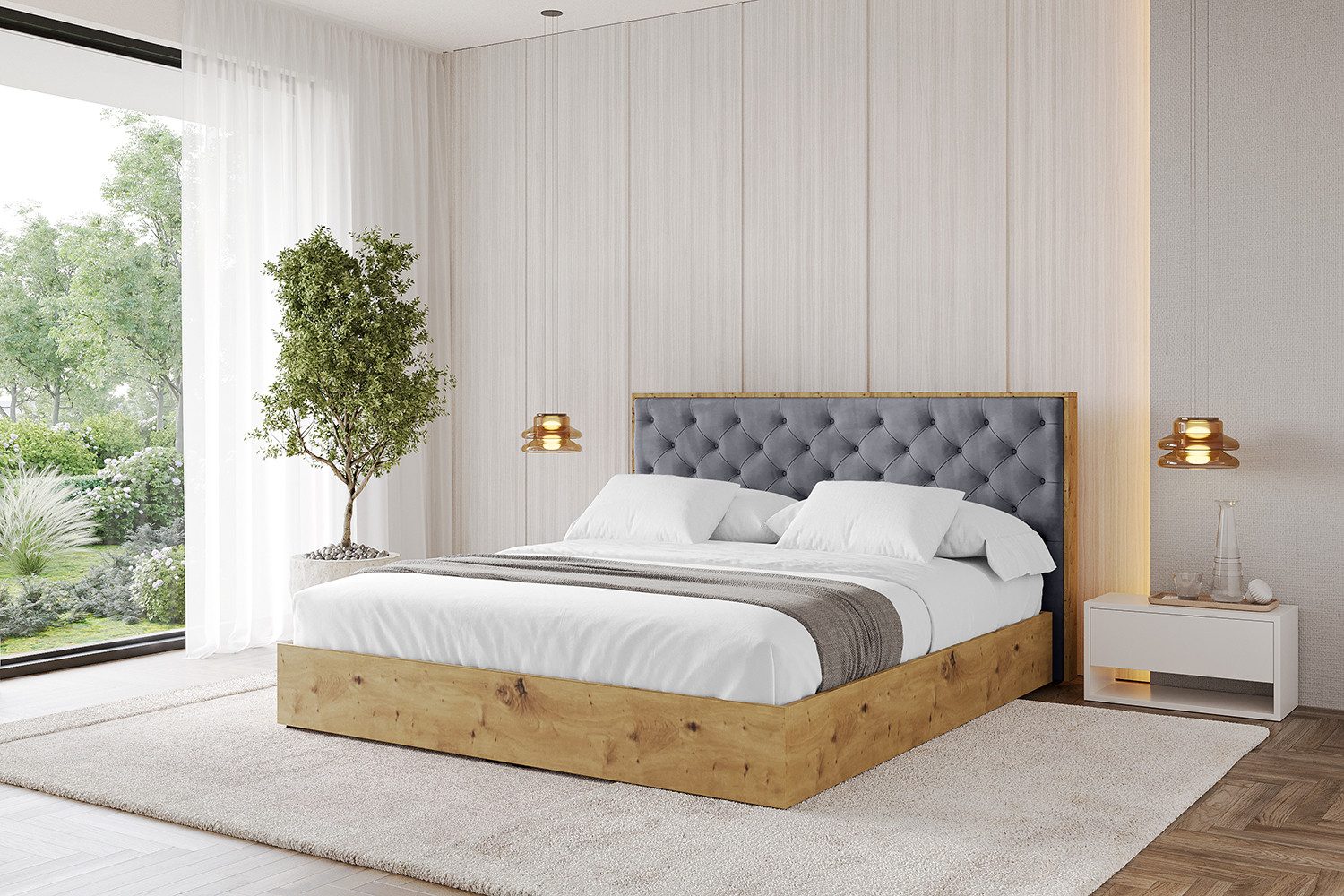 ALTDECOR Polsterbett ENZO3 (Polsterbett mit Bettkasten und Lattenrost, Boxbett mit Matratze), Doppelbett mit Stauraum, Bett mit Kopfteil