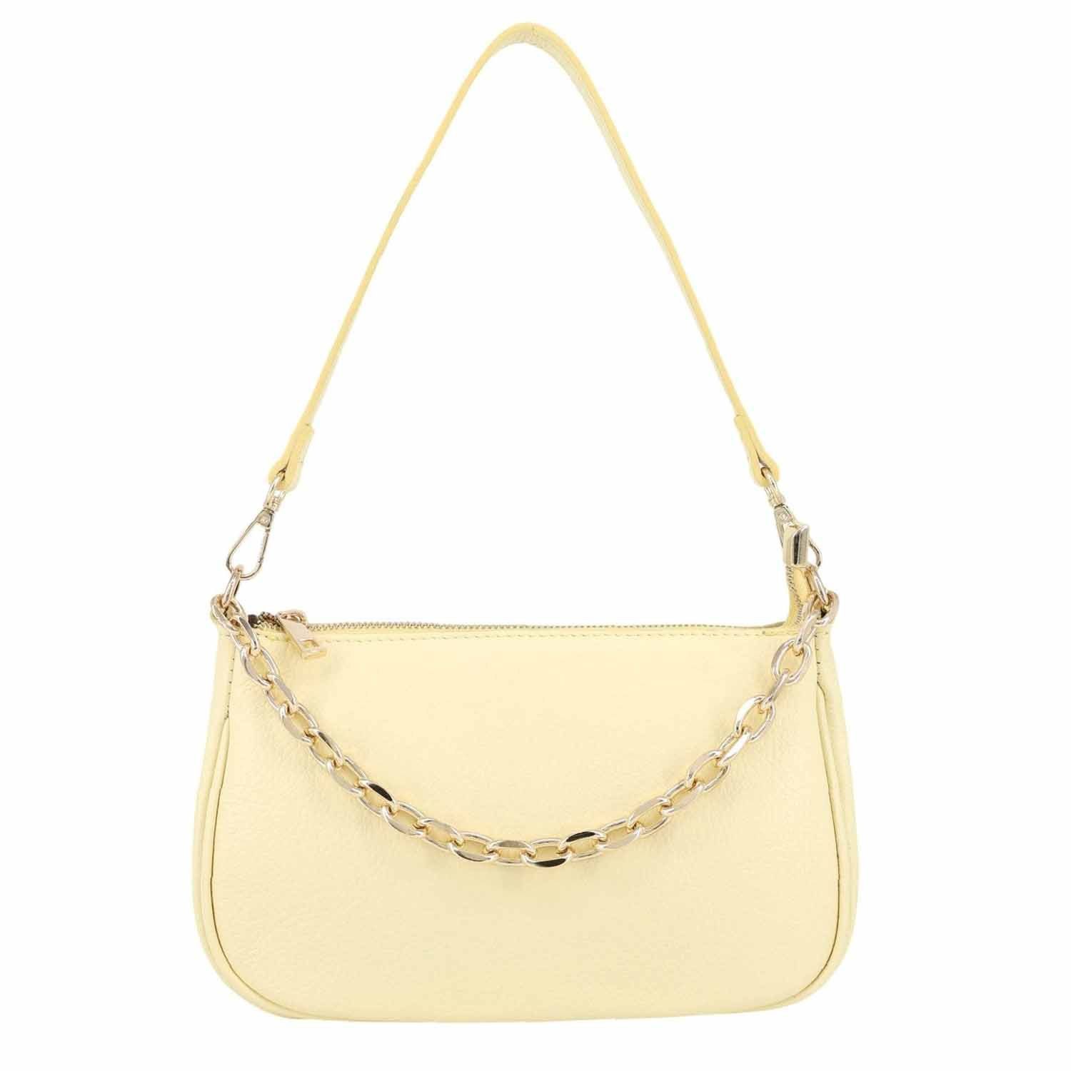 ITALYSHOP24 Schultertasche Made in Italy DAMEN LEDER TASCHE Pochette mit Kette CrossOver City Bag, Handtasche Umhängetasche Clutch Ledertasche Bodybag Schmucktasche