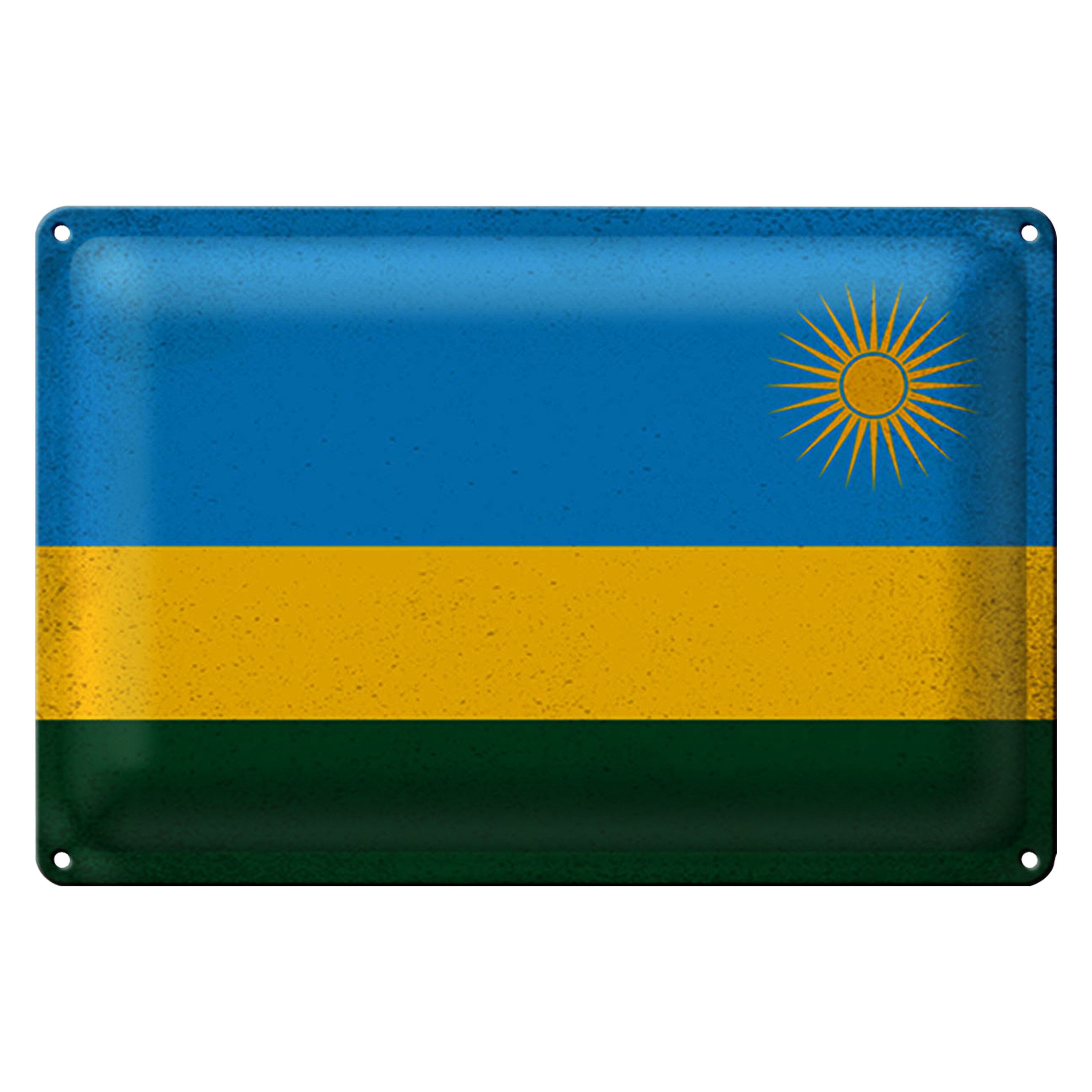 Metallschild Flagge Ruanda 18x12cm Flag of Rwanda Vintage