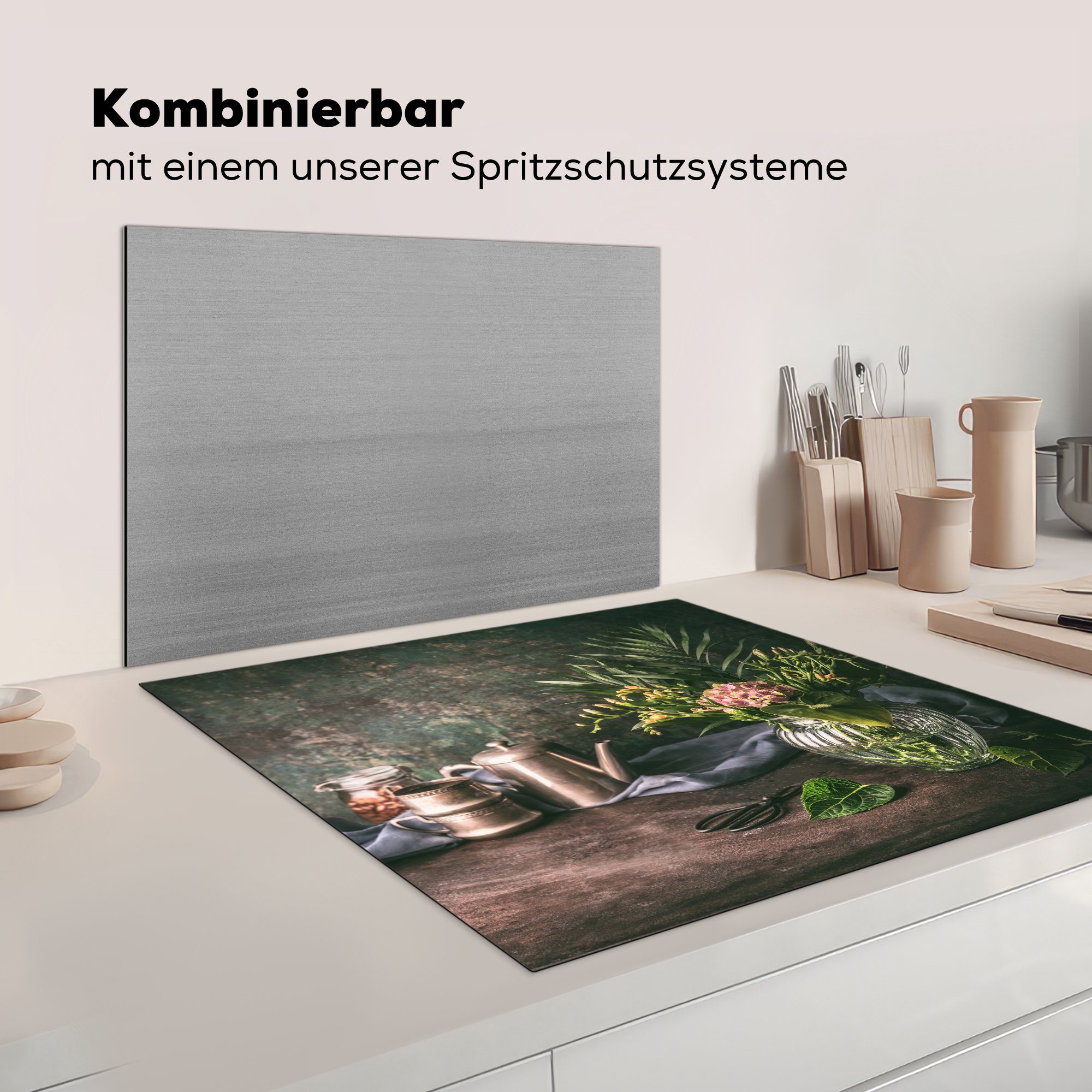 Blumen, Blumenstrauß Herdblende-/Abdeckplatte Vinyl, Stilleben tlg), cm, - 78x78 MuchoWow - (1 Arbeitsplatte für Ceranfeldabdeckung, küche