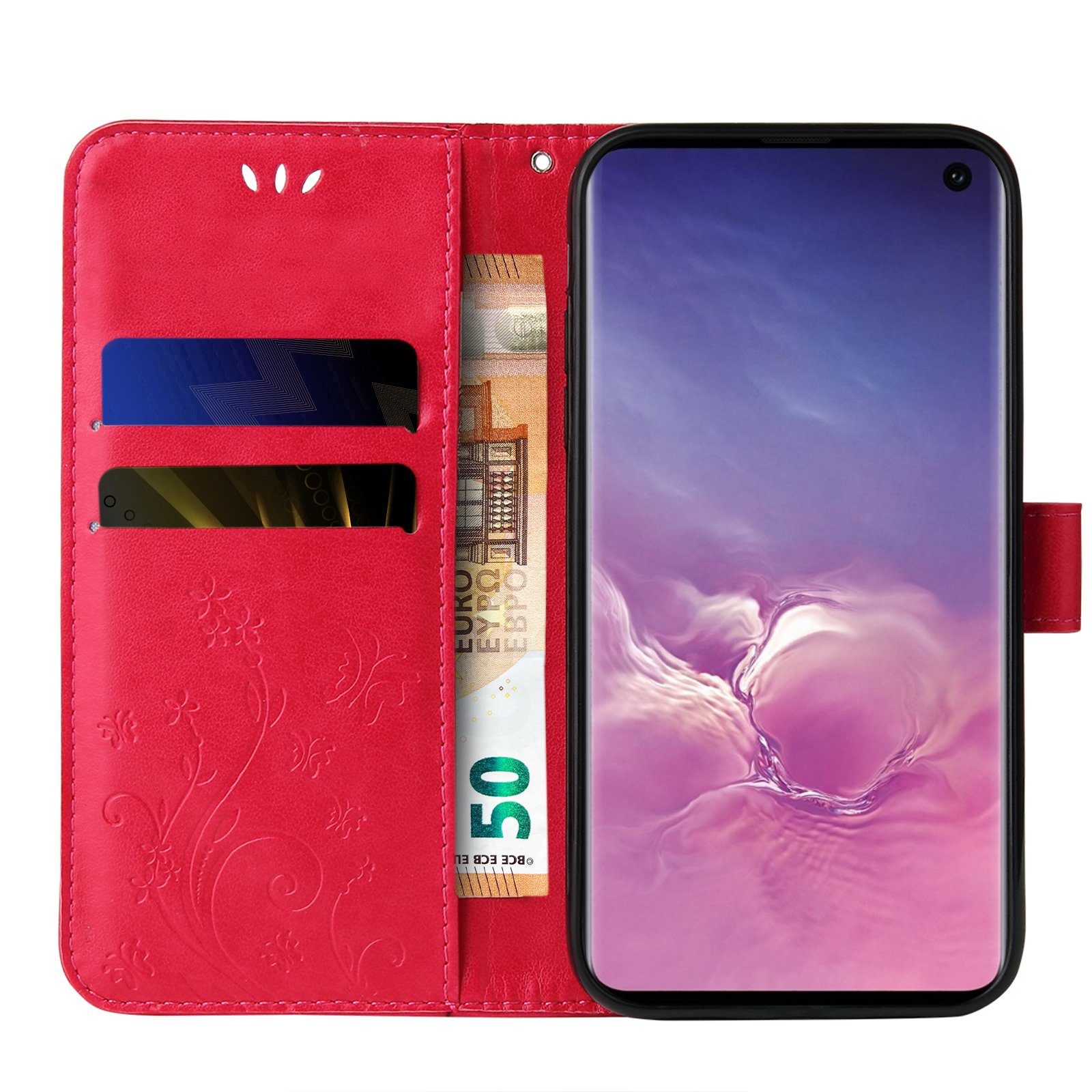 Tec-Expert Handyhülle Cover Tasche Hülle für Samsung Galaxy S10 6,1 Zoll, Klapphülle Case mit Kartenfach Fliphülle aufstellbar, Motiv Blumen