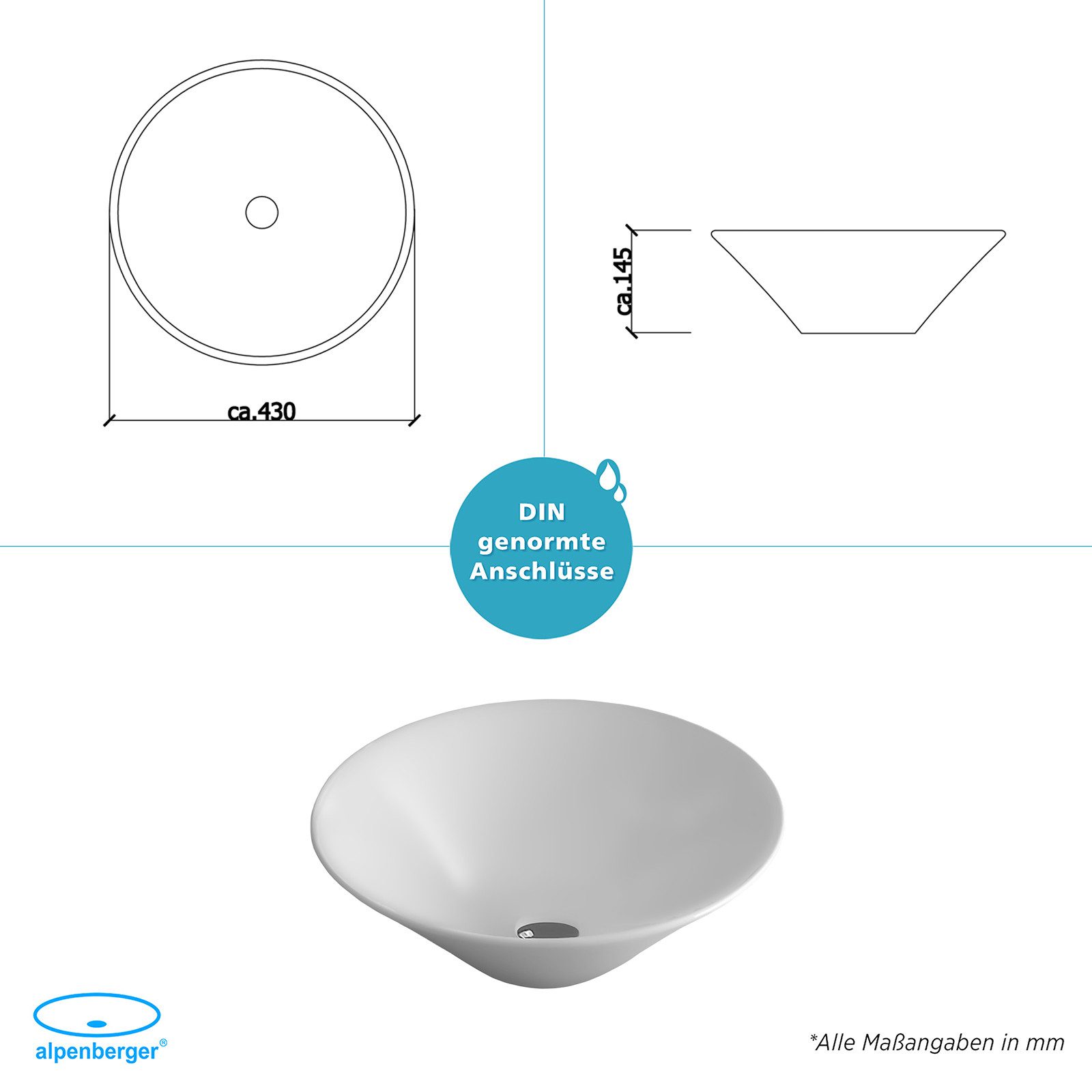 Alpenberger Aufsatzwaschbecken Waschschale Rund - Mini Waschbecken (1-tlg., Aufsatzbecken), pflegeleicht & hygienische Waschschüssel mit Nano Beschichtung. Reduzierter Preis € 79,95. Unverbindliche Preisempfehlung € 179,90, (€ 79,95 pro 1 Stk)