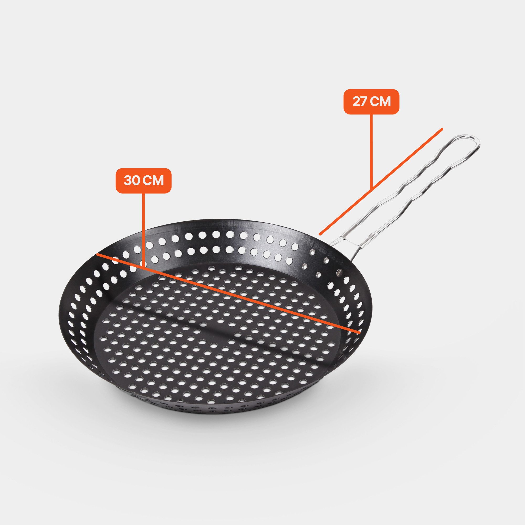 Bestlivings Grillpfanne BBQ Boss - Pfanne für den Grill, Edelstahl, Gemüsepfanne Ø30cm gelocht - Antihaft - für Gemüse, Fisch, Fleisch