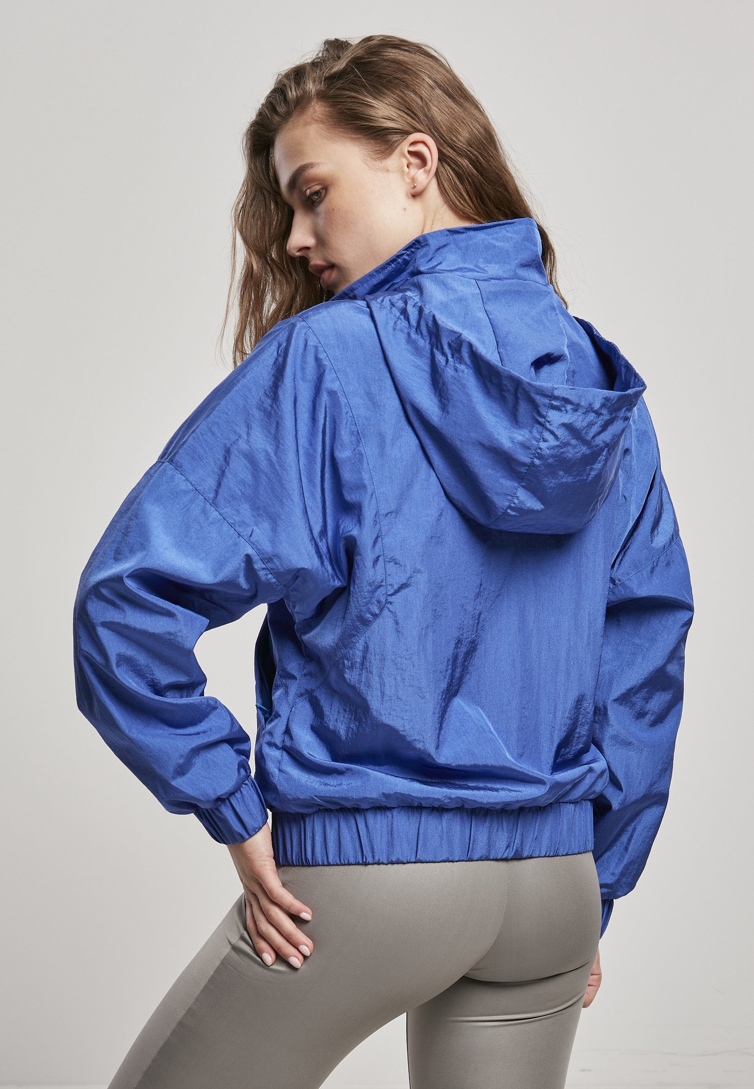 URBAN Oversized sportyblue Frauen CLASSICS Crinkle Ladies Outdoorjacke Nylon (1-St) Jacket Shiny