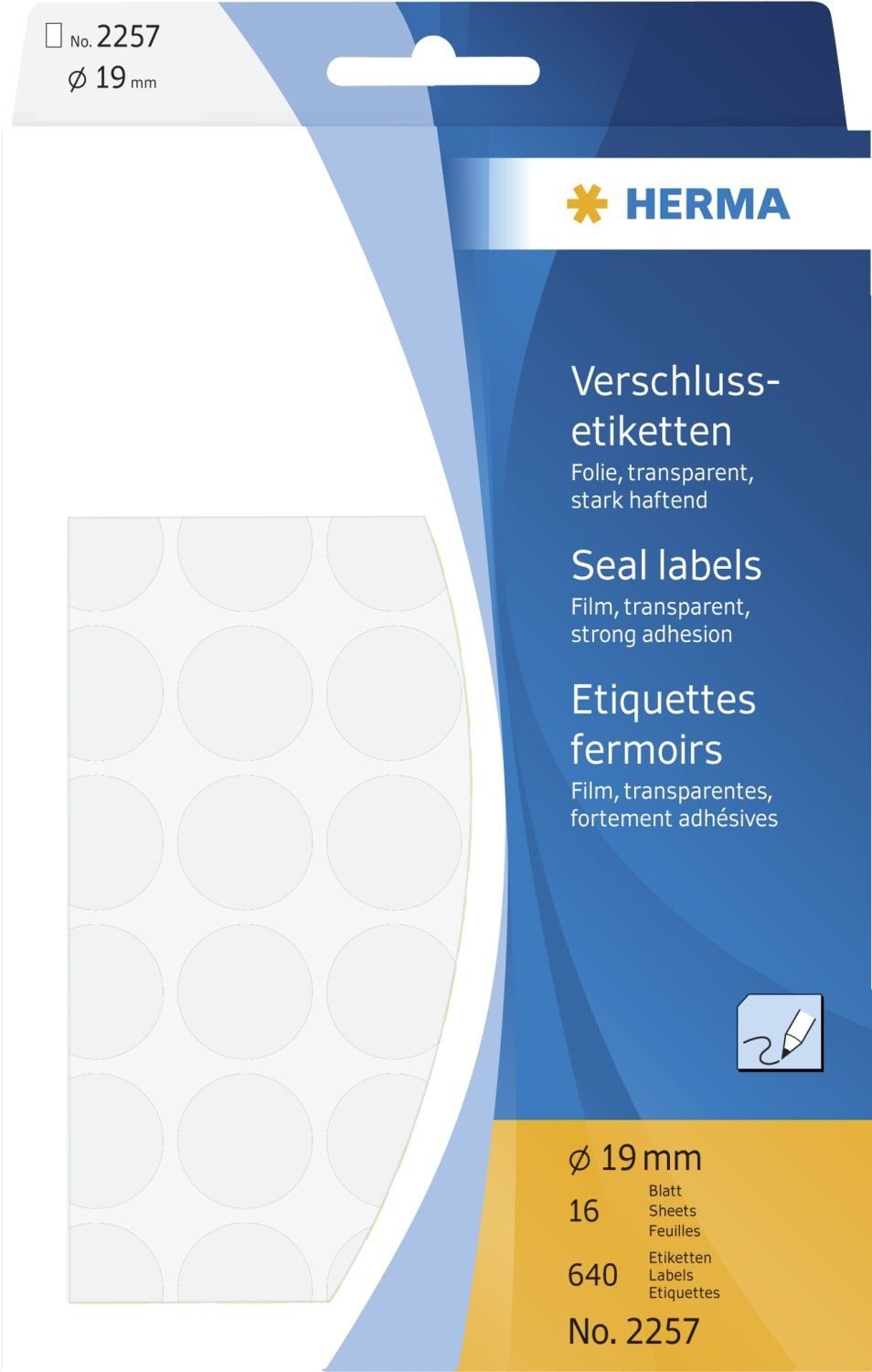 HERMA Etiketten Herma 2257 Verschlussetik. rund 19mm 16 Blatt, 640 Stück, transp.(T)