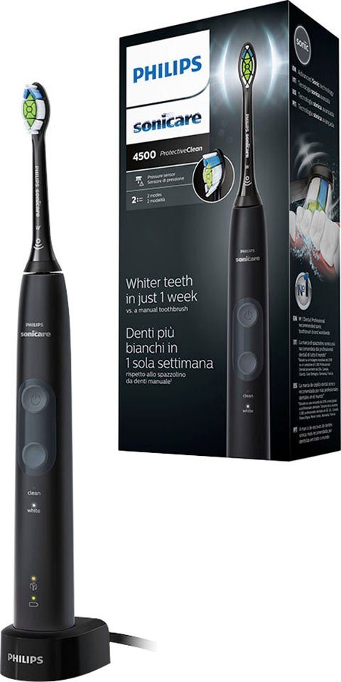 Philips Sonicare Elektrische Zahnbürste ProtectiveClean 4500 HX6830/44,  Aufsteckbürsten: 1 St., mit Schalltechnologie und 2 Putzprogrammen, inkl.  Ladegerät, Strahlend weiße und gesunde Zähne dank innovativer  Schalltechnologie