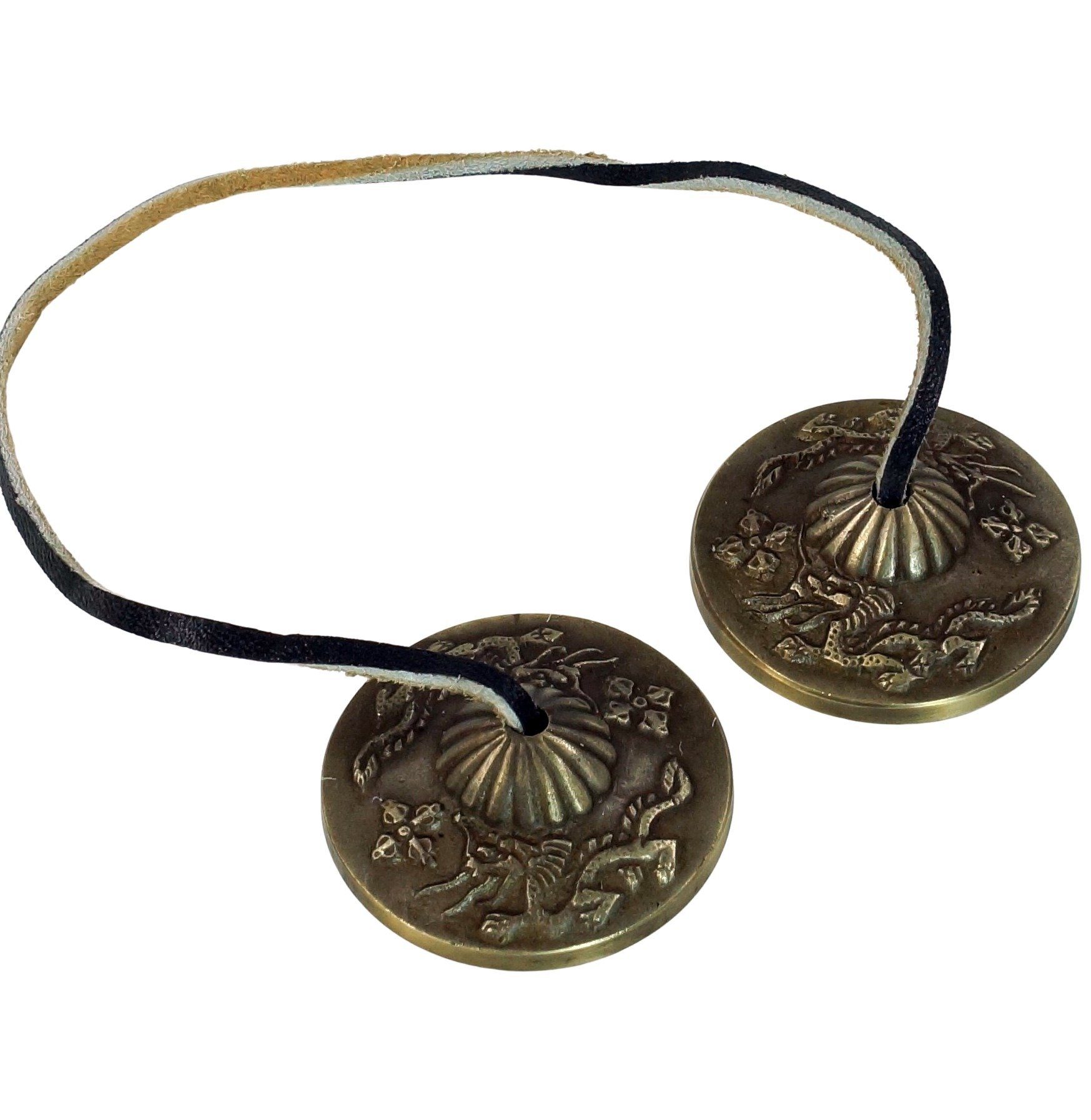 Guru-Shop Klangchakra Zimbel Paar mit Ornament, Tibetische Zimbel