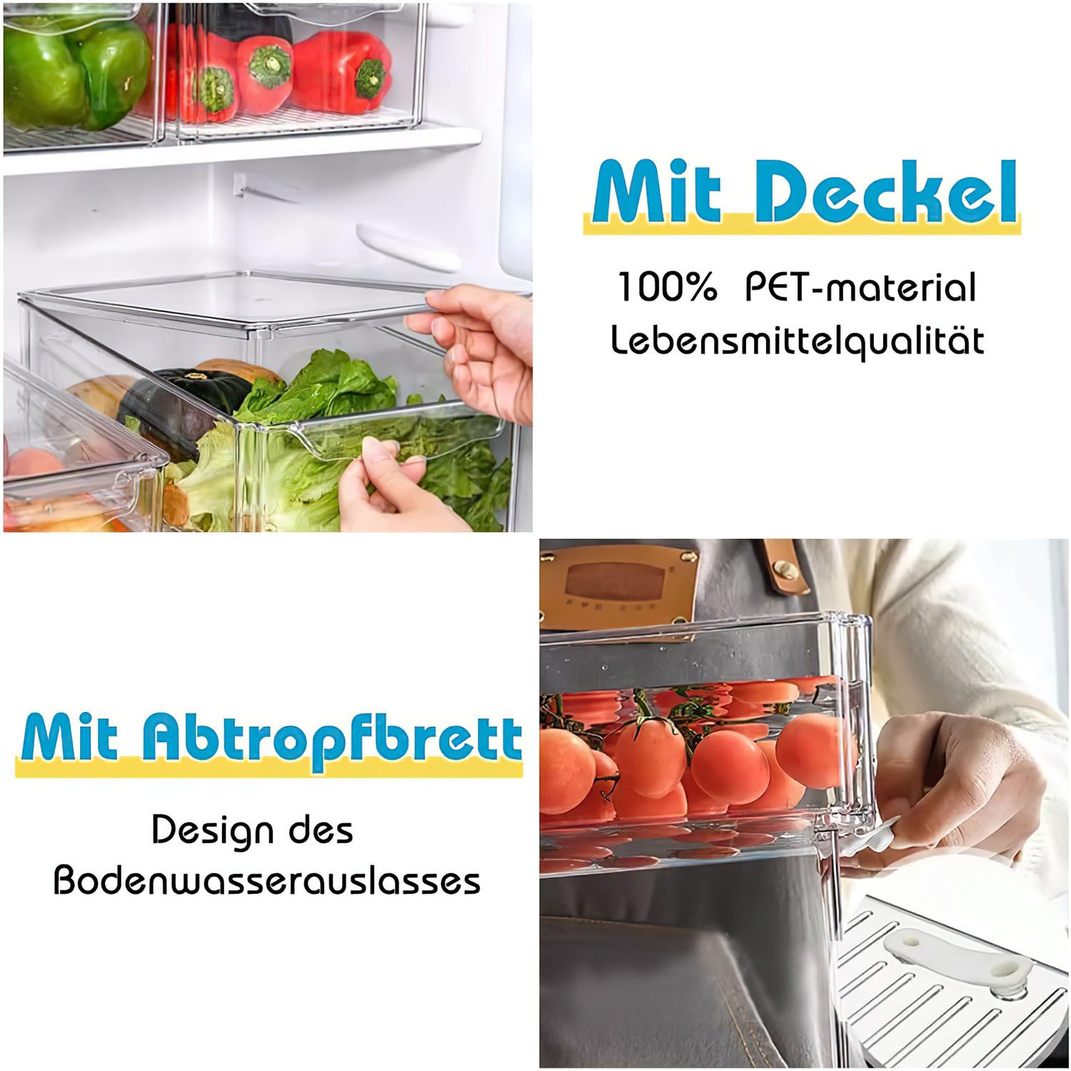 SURFOU Korbeinsatz 10 Set Kühlschrank Organizer Schublade Fridge Box Mit Griff, Speisekammer Vorratsbehälter Transparent Container für Fridge Kitchens – Bild 5 von 5