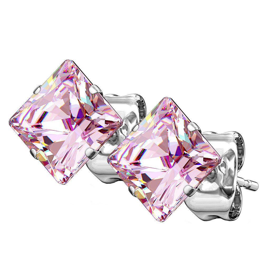 Taffstyle Paar Ohrstecker Quadratische Ohrstecker Edelstahl Ohrringe Silber Kristall Rosa 3mm (Damen Herren zum Geburtstag Weihnachten Valentinstag Muttertag), Ohrringe Stecker Ohrstecker Schmuck Geschenke für Frauen Freundin