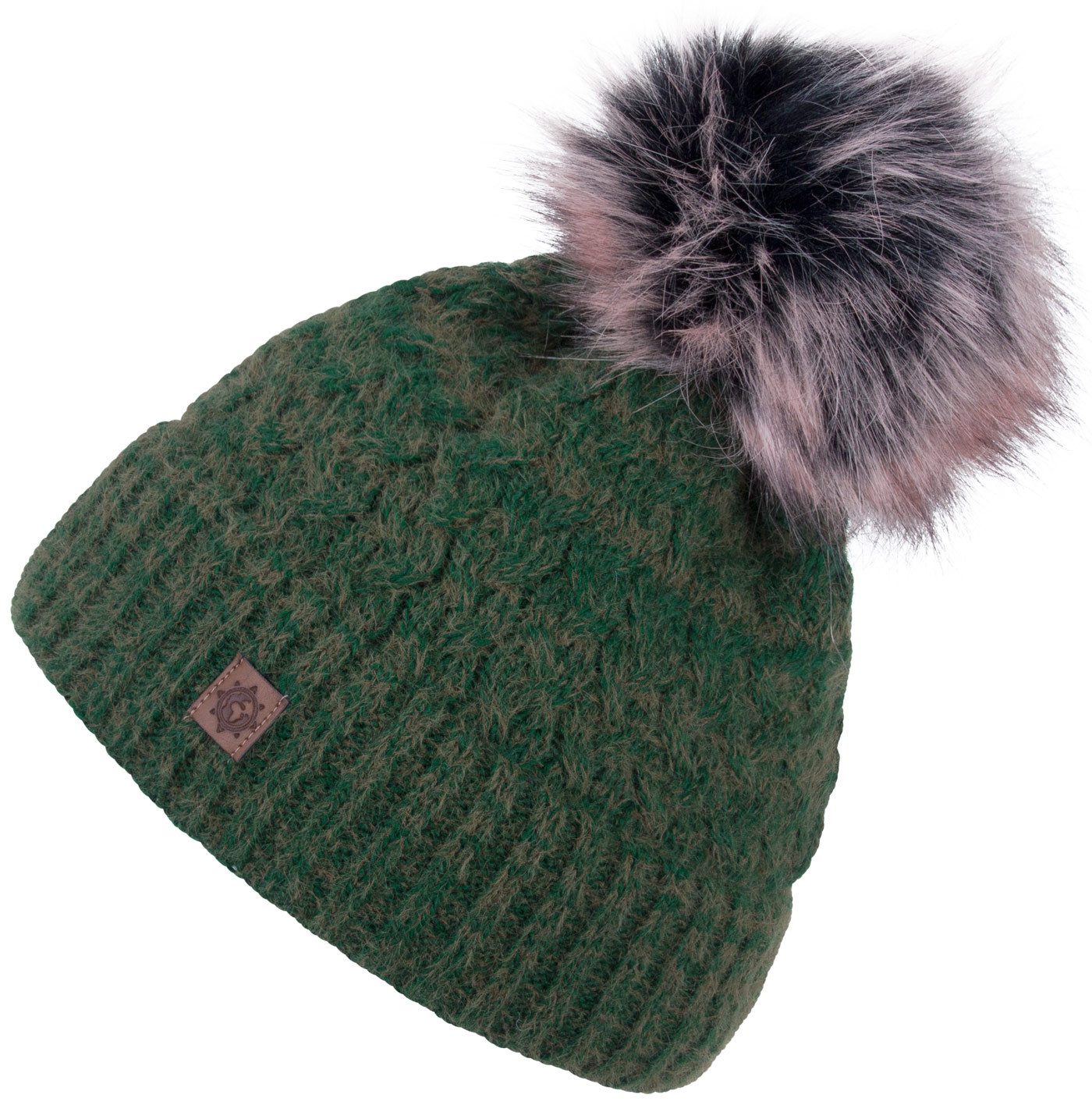 compagno Bommelmütze (1-St) Bommelmütze Wintermütze Zopfstrick Damen Fleecefutter Beanie