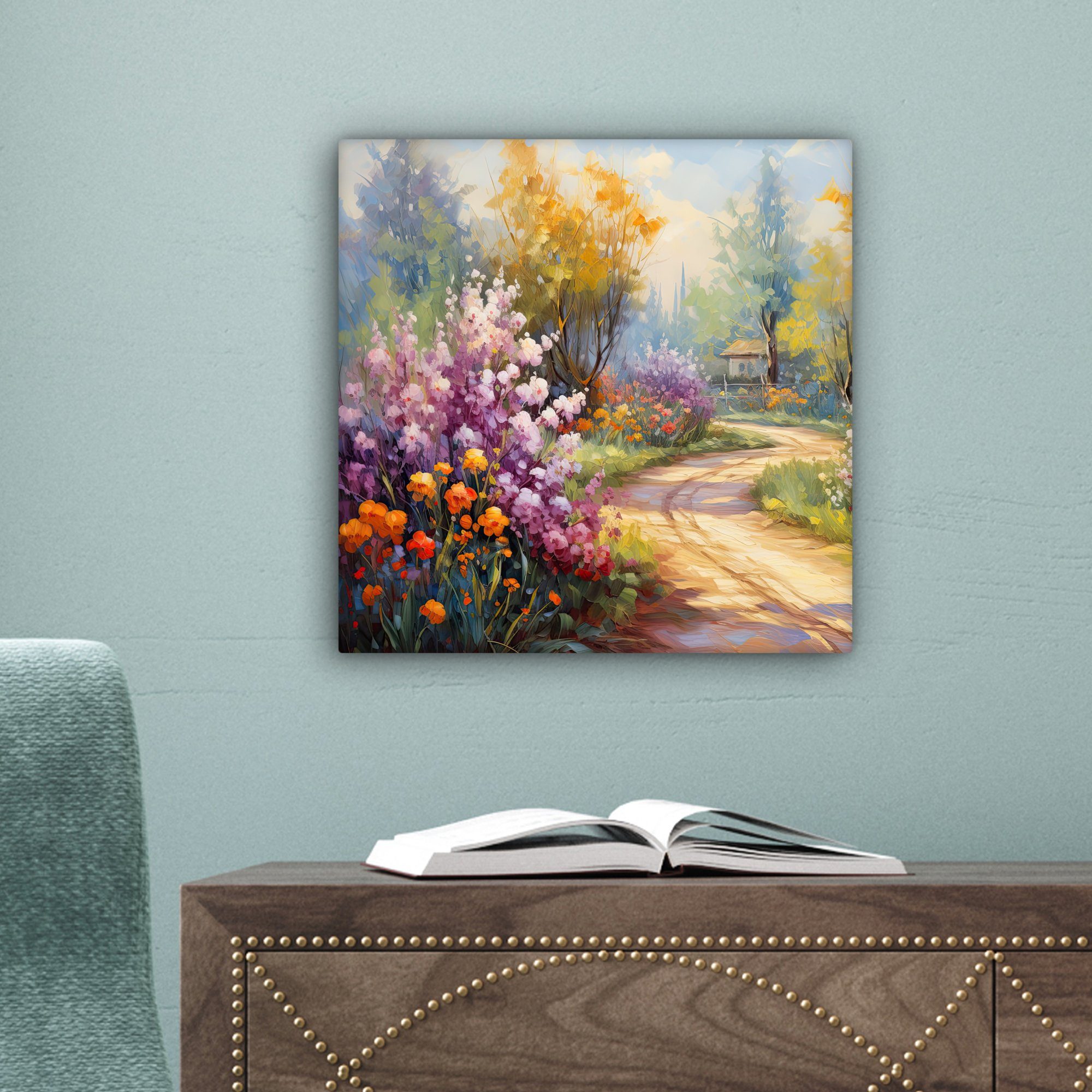 OneMillionCanvasses® Leinwandbild Blumen - St), (1 Leinwand 20x20 Bäume Schlafzimmer, cm - Bilder Kunst für Aquarell, - Wohnzimmer