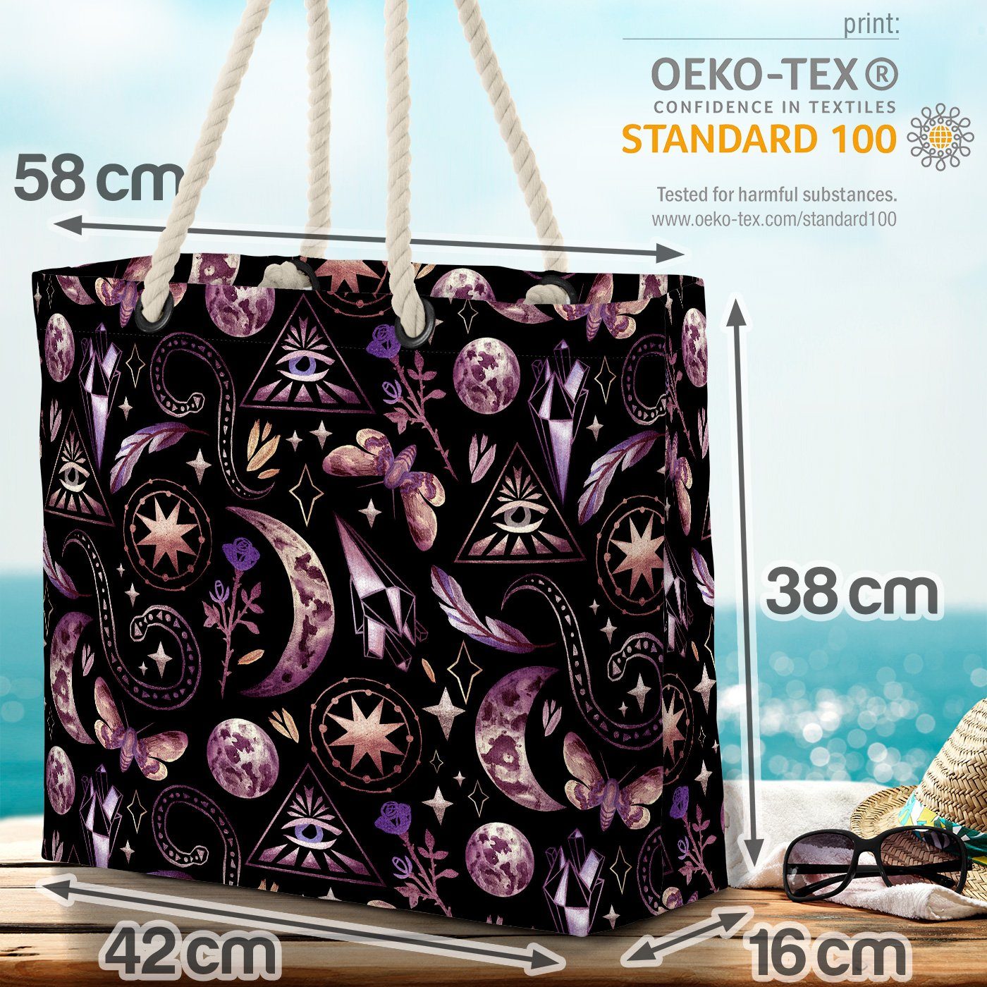 Sterne Blumen Astrologie Strandtasche Mond Horoskop Zukunft Motte Auge VOID Mysthisches (1-tlg),