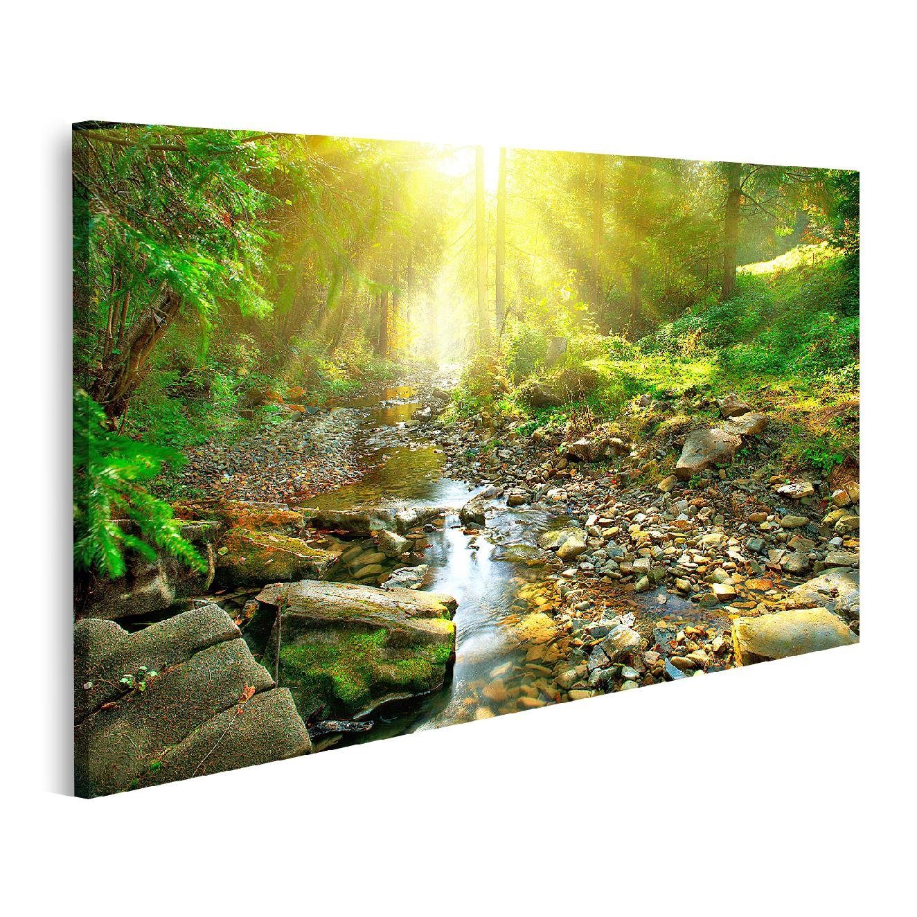 islandburner Leinwandbild Bild auf Leinwand Berg Fluss Mittlerer Grüner Wald Ruhige Szenerie Wan