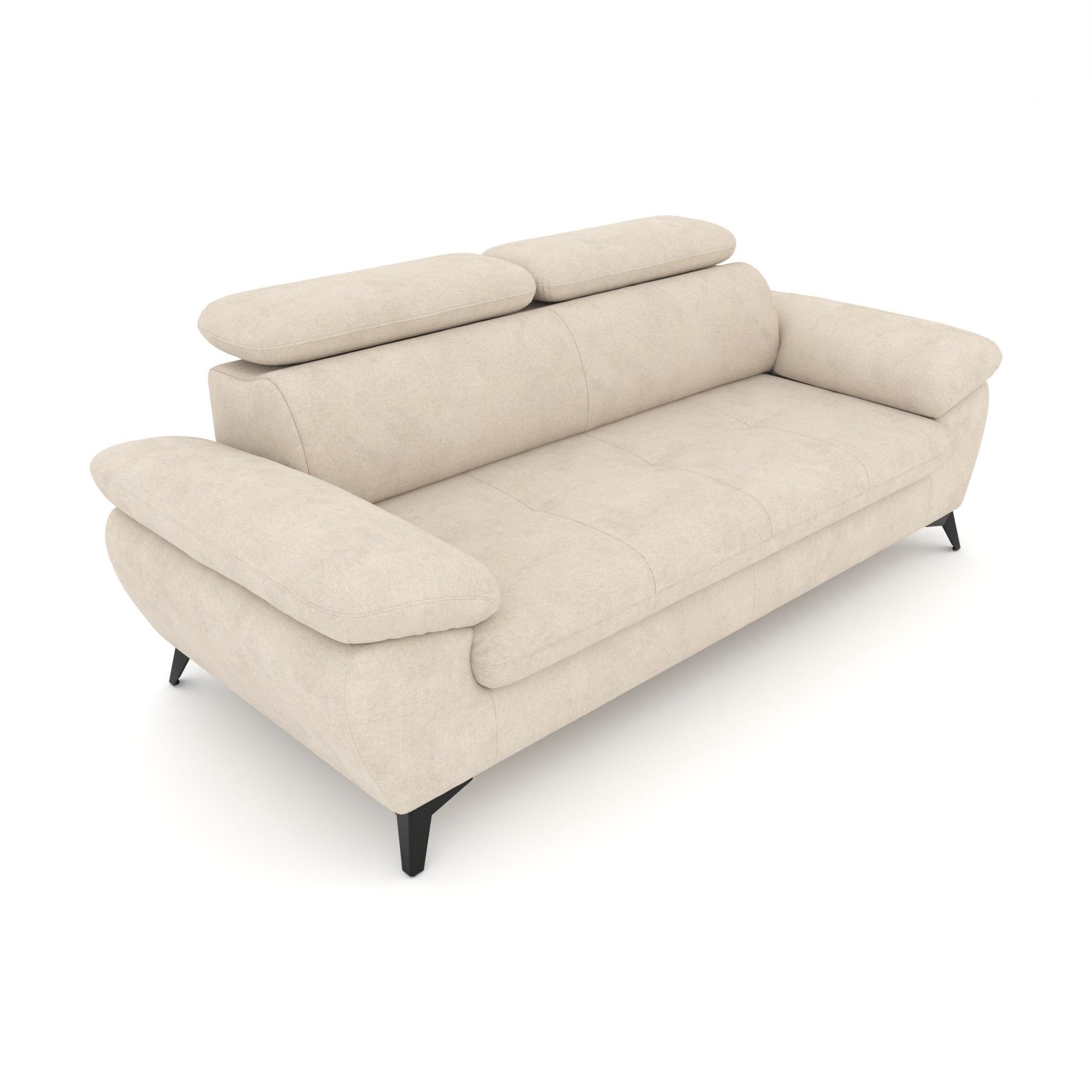 foamnova 3-Sitzer Karlstad, kompakt, komfortabel, Maße B 215 x T 100 x H 84 cm, klappbare Kopfstützen für Komfort, elegante Metallfüße in Schwarz