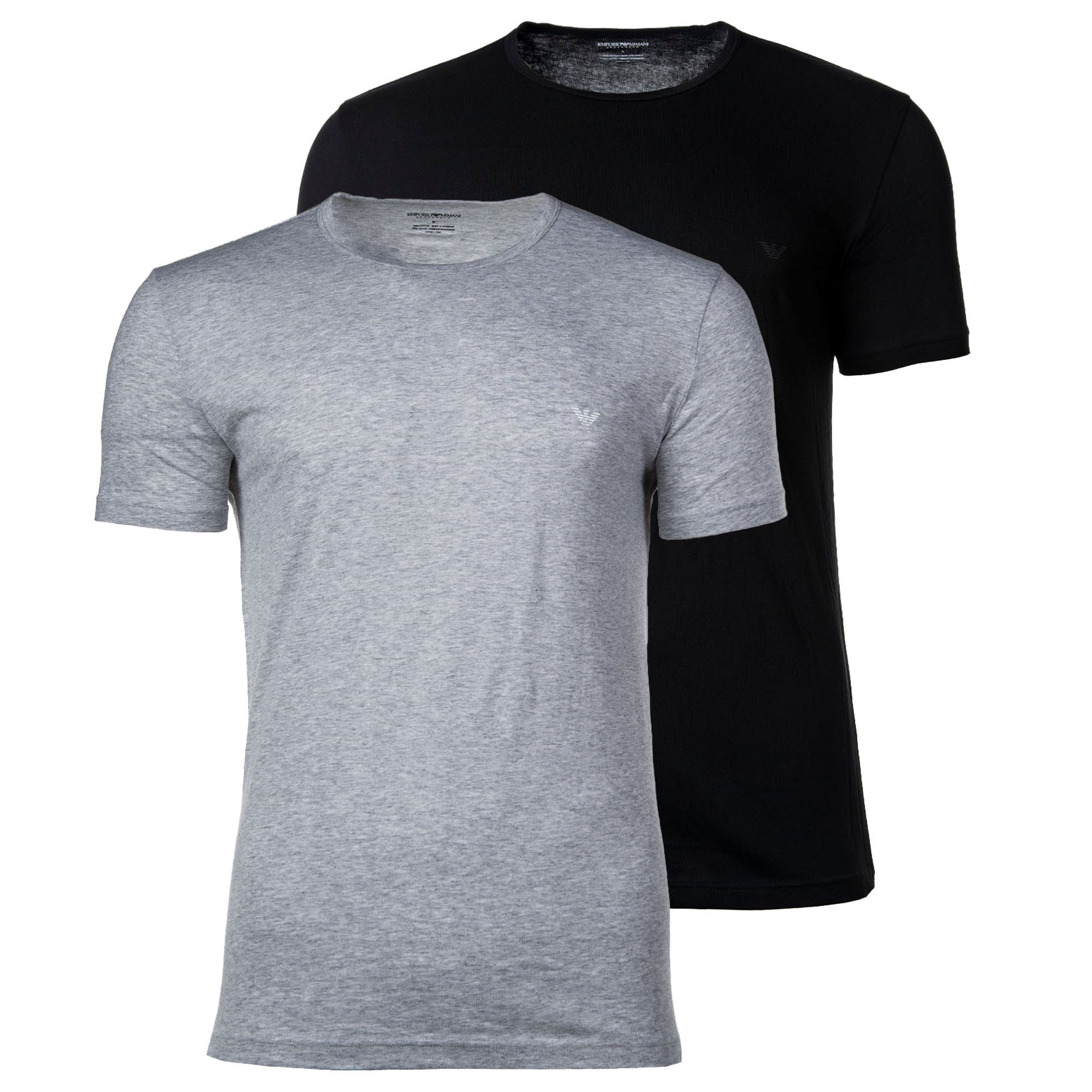 Crew Armani T-Shirt Emporio 2er Rundhals Pack T-Shirt Herren Schwarz/Grau - Neck,