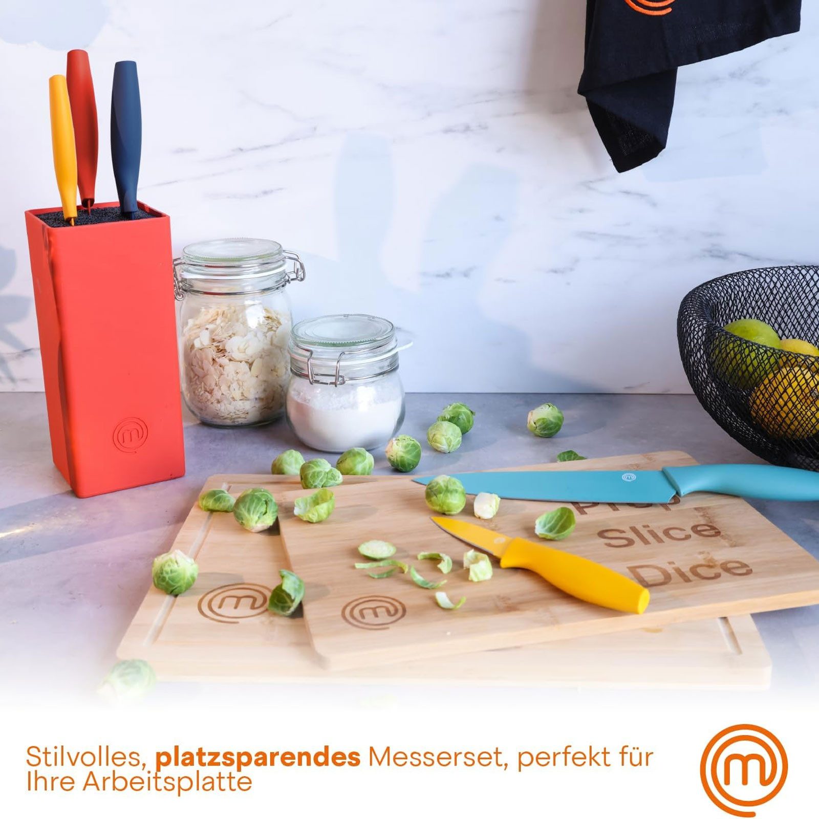 Masterchef Messer-Set Messerblock 6-teilig, Messerblock mit 5 Küchenmessern bunt