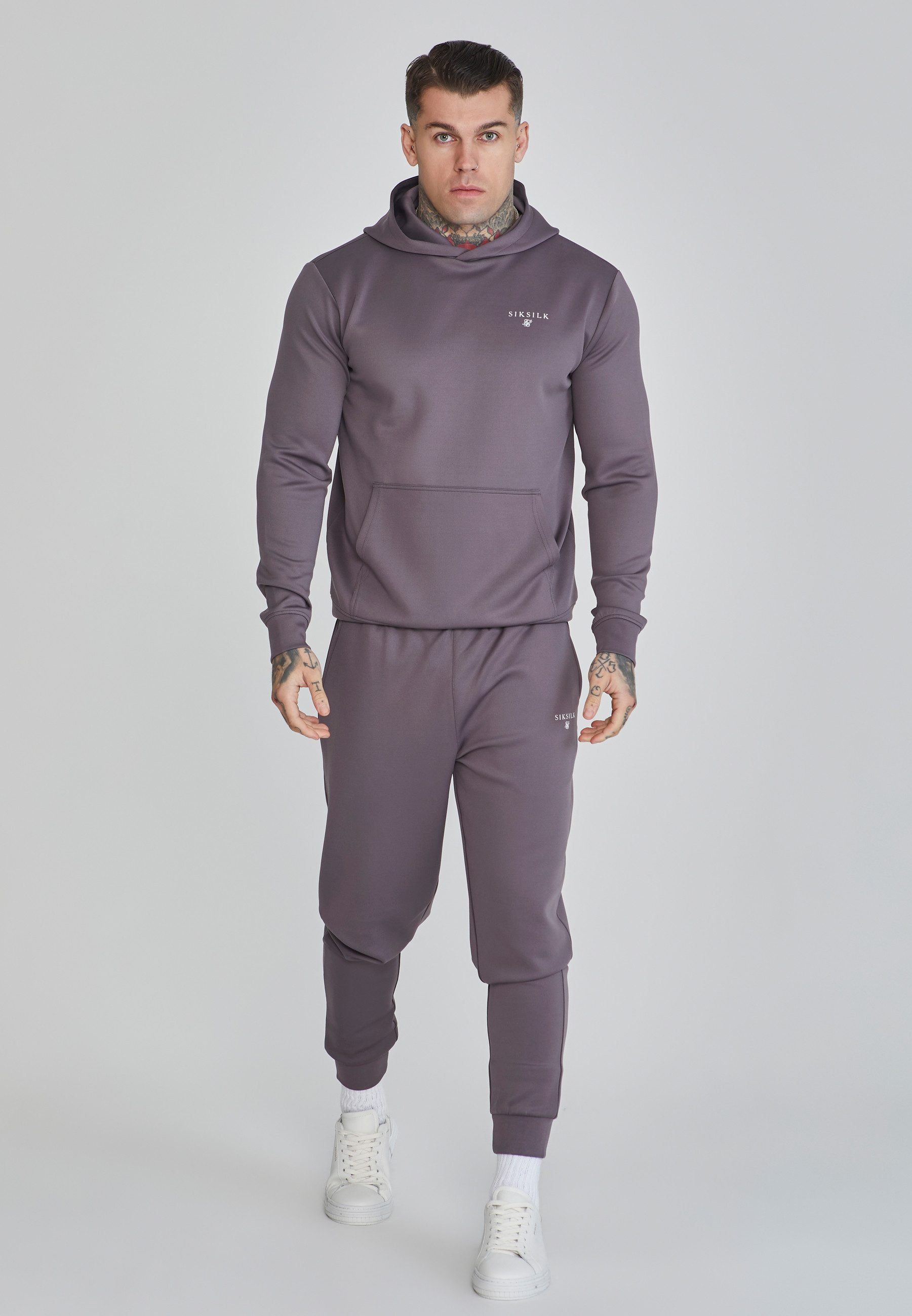 Siksilk Hoodie SikSilk Herren Grauer Essentials Poly Kapuzenpullover günstig online kaufen