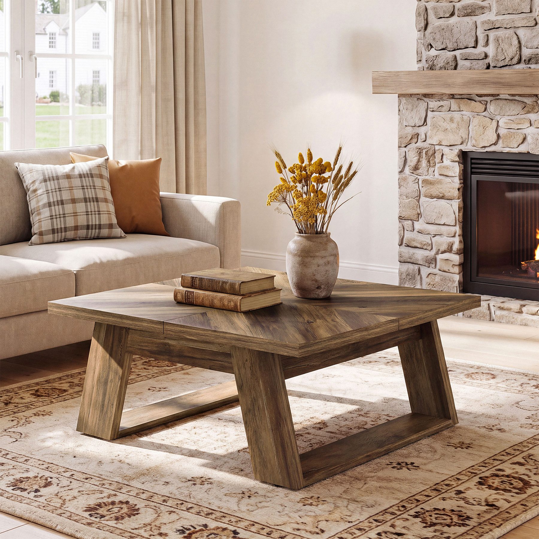 Tribesigns Couchtisch Quadratischer Couchtisch 100 cm, Wohnzimmertisch holz Beistelltisch