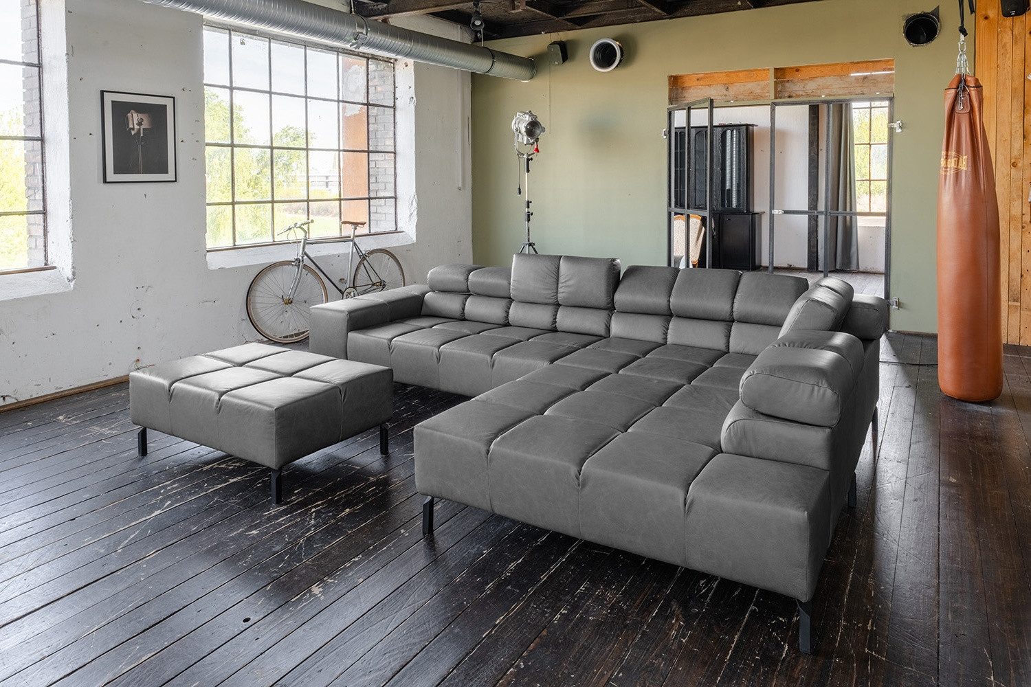 KAWOLA Ecksofa, L-Form rechts oder links Leder mit Hocker verschiedene Farben