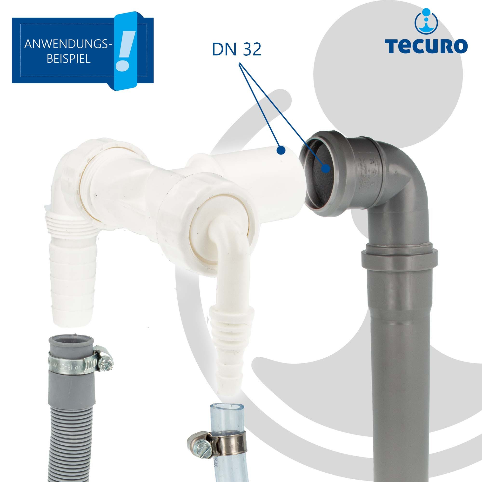 tecuro Ablaufrohr Ablauf-Doppelanschluss für 2 x Waschmaschine und/oder Trockner, Wandanschluss Ø 32 mm – Bild 5 von 5