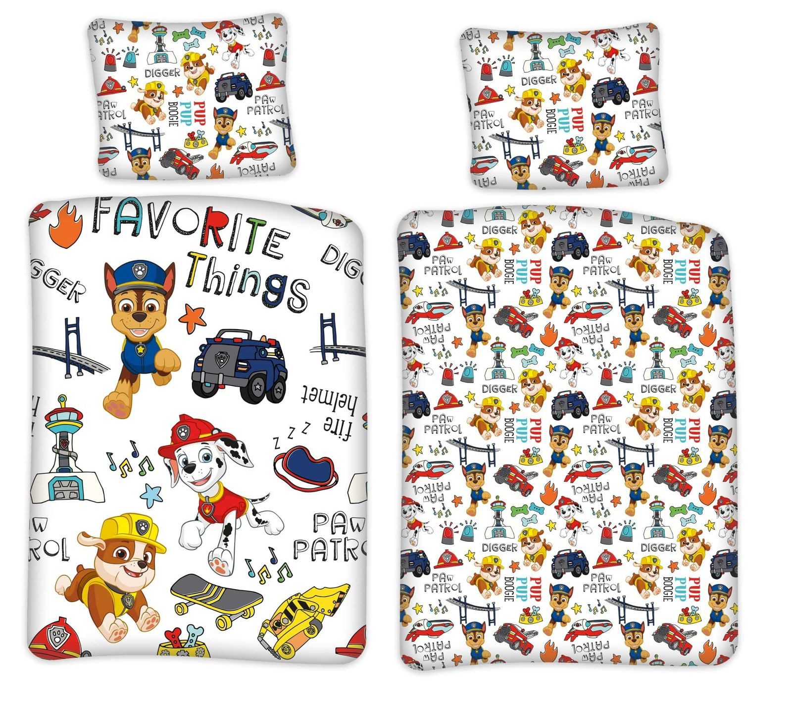 BrandMac Bettwäsche PAW Patrol - Favorite Things - Wende-Bettwäsche-Set, 135x200 & 80x80, Baumwolle, 100% Baumwolle