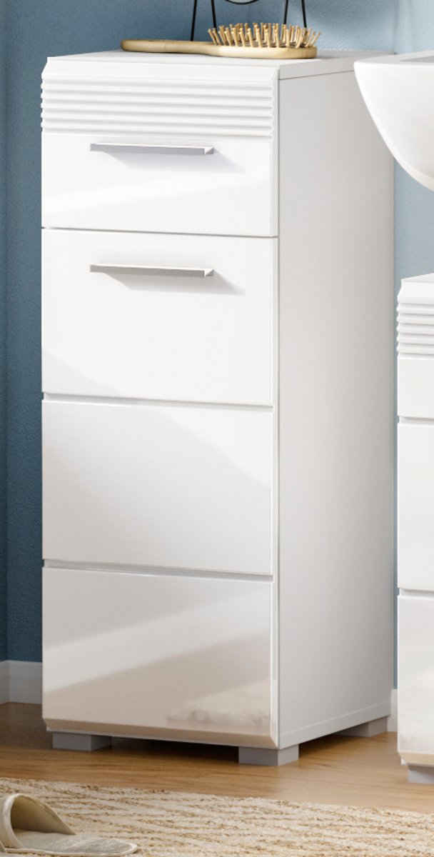 Unterschrank Linus (Badezimmer Kommode in weiß mit Schublade, 30 x 79 cm) Hochglanz, Vollauszug