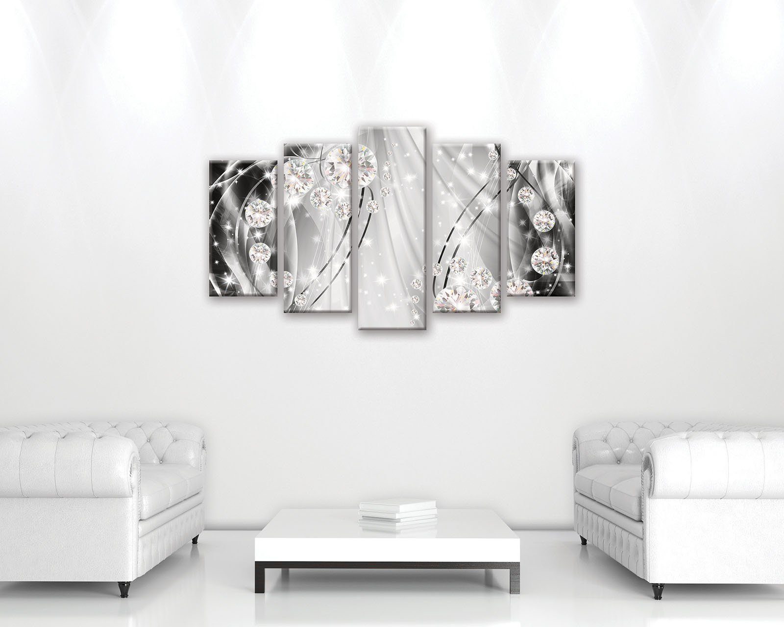 Wallarena Leinwandbild Abstrakt Set Diamanten Silber Wand Deko XXL Wandbild günstig online kaufen