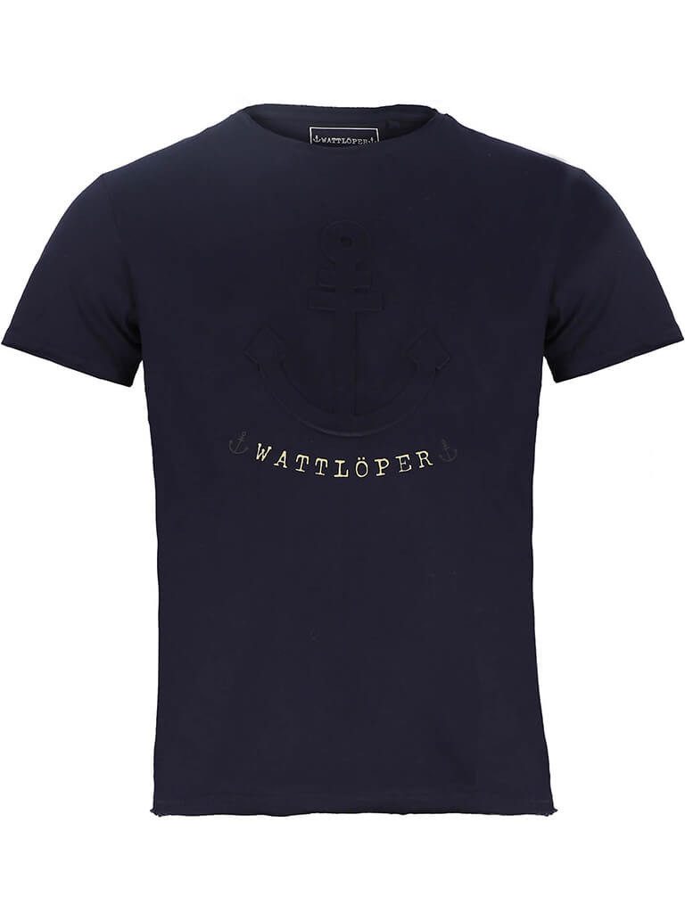 Wattlöper T-Shirt Herren Kurzarm-Shirt mit PopUp-Druck Anker und langem Schnitt