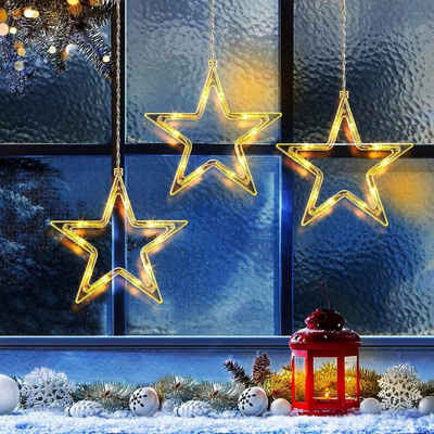 Elegear LED-Lichtervorhang 160/188cm Lichterkette für fenster Weihnachtsdeko, mit 3/5 Sterne, 30-flammig, Batterie