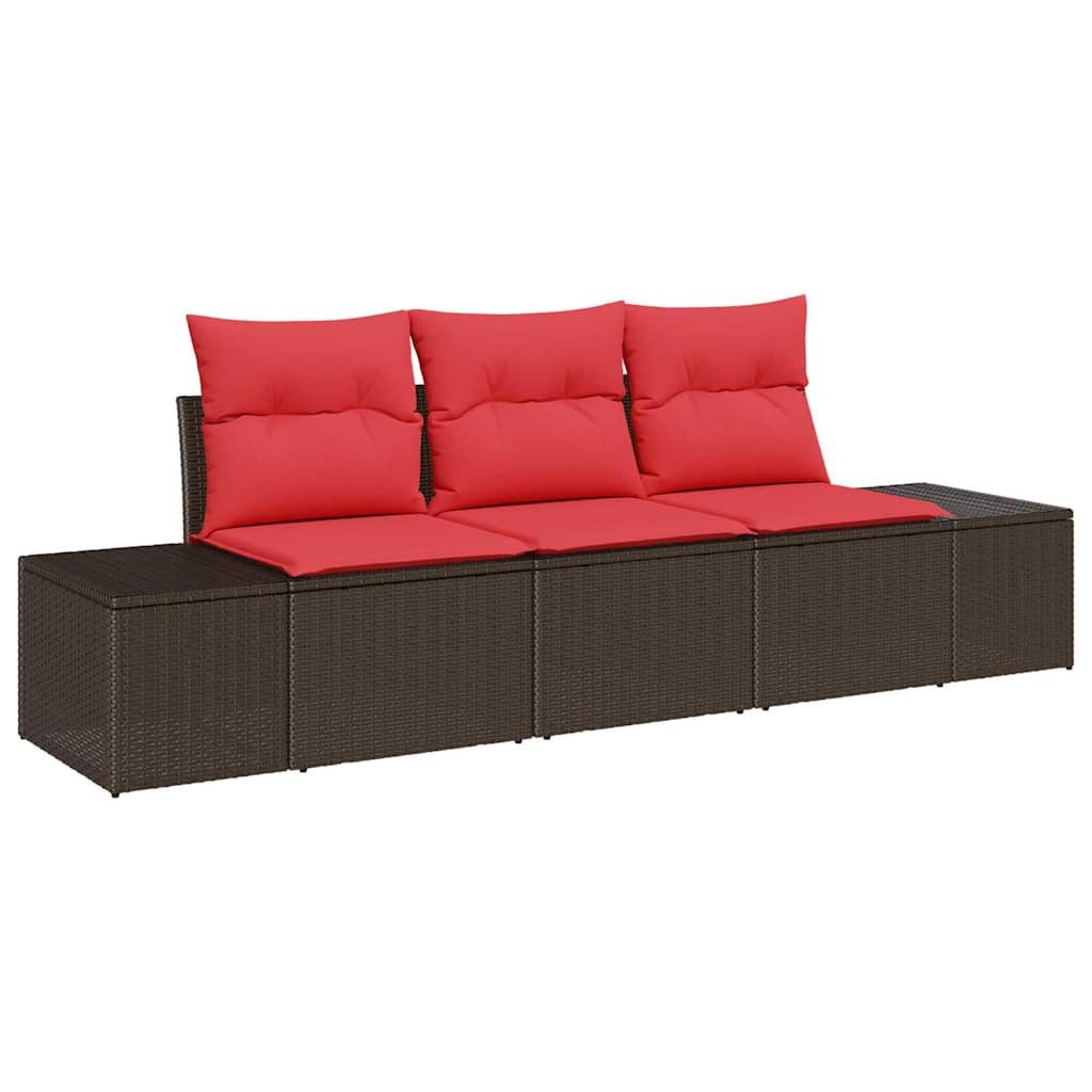 vidaXL Loungesofa Gartensofa-set 3 stk. Braun und Rot Poly-Rattan, 3 Teile