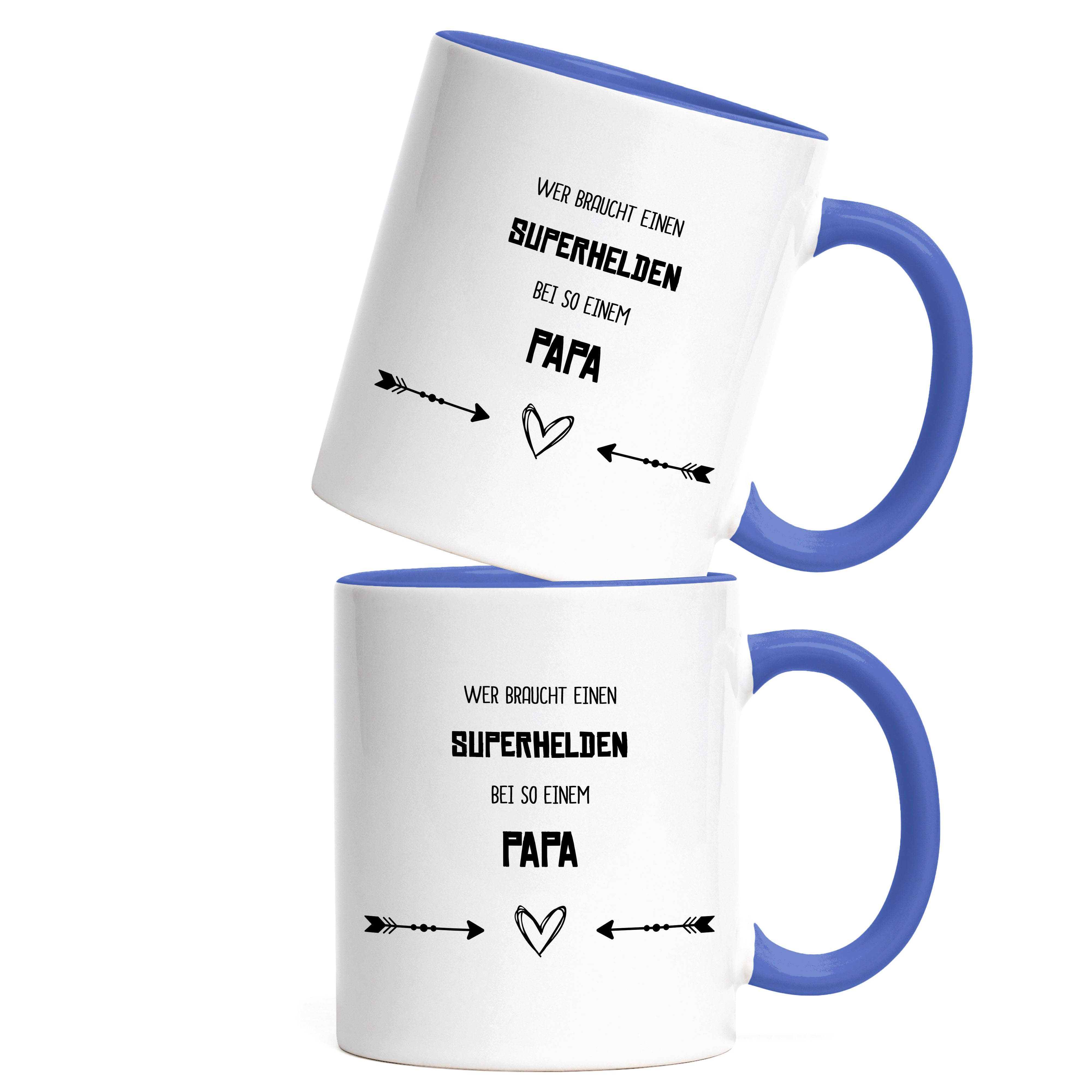 Hey!Print Tasse Wer Braucht Superhelden Welt Keramik Der Geburtstag, Papa Geschenkidee Vatertag Bester Tasse Blau