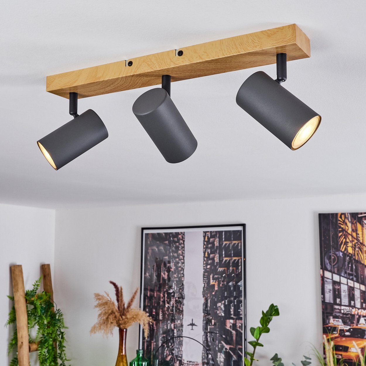 verstellbaren Deckenlampe Leuchtmittel, Metall Deckenleuchte hofstein 3xGU10 »Gambellara« Holzoptik/Schwarz/Anthrazit, mit aus in ohne Spot Strahlern,