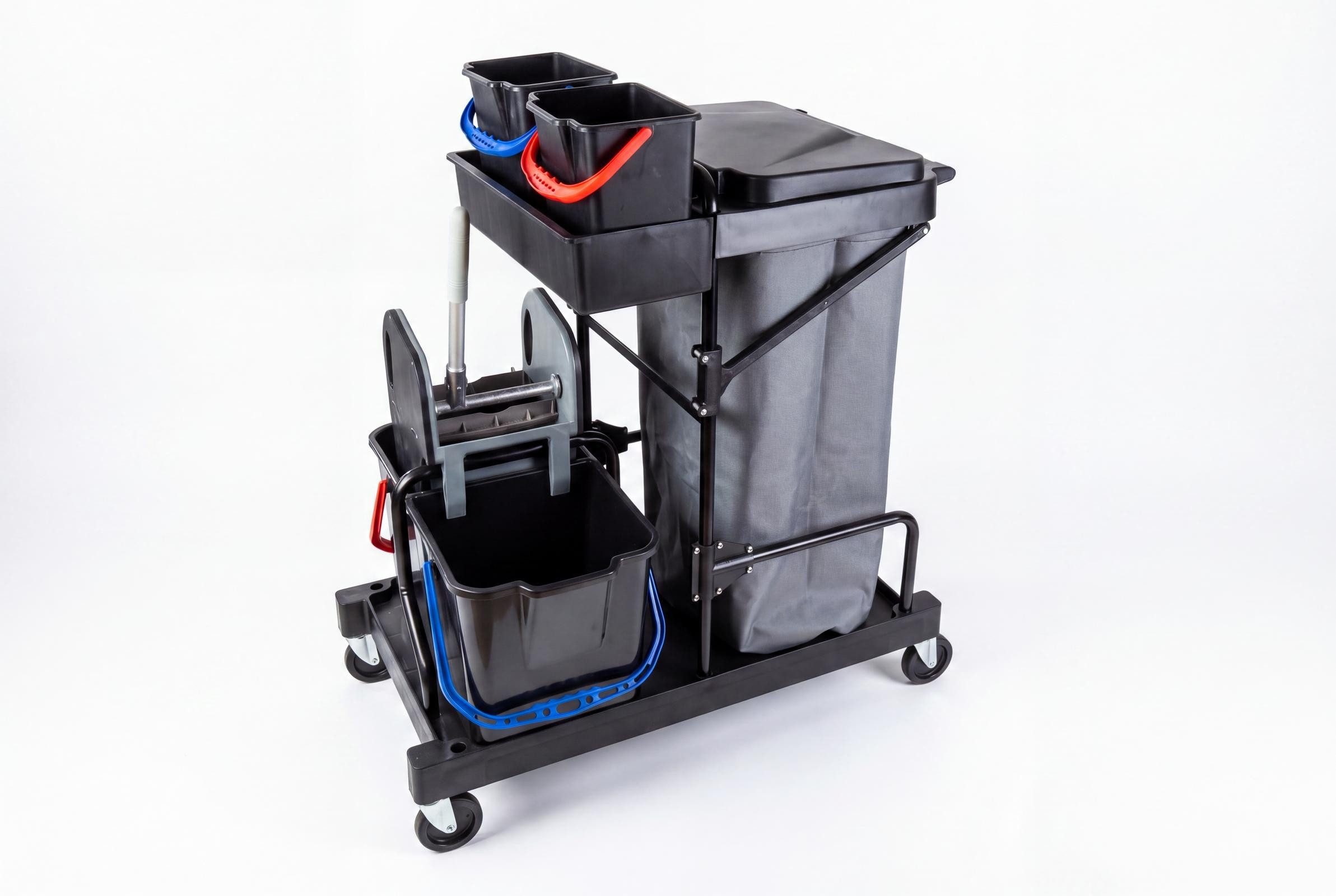 Hypafol Putzwagen, 2x18L Eimer + 120L Abfallsack mit Mopp-Presse Schwarz