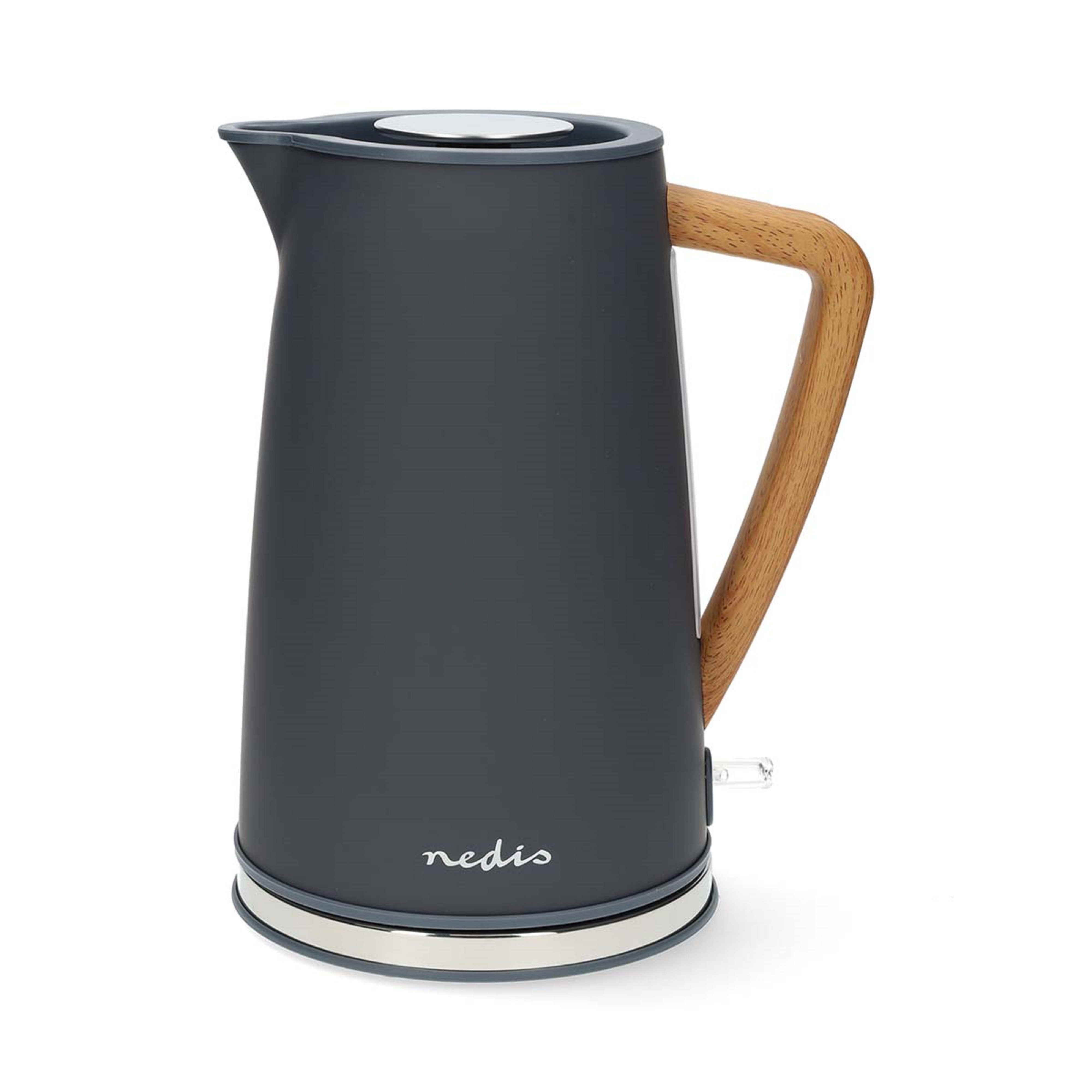Nedis Wasserkocher KAWK510E, 1.7 l, 2200,00 W, Edelstahl & Soft-Touch, schnell kochend, 360° drehbar inkl. Kalkfilter