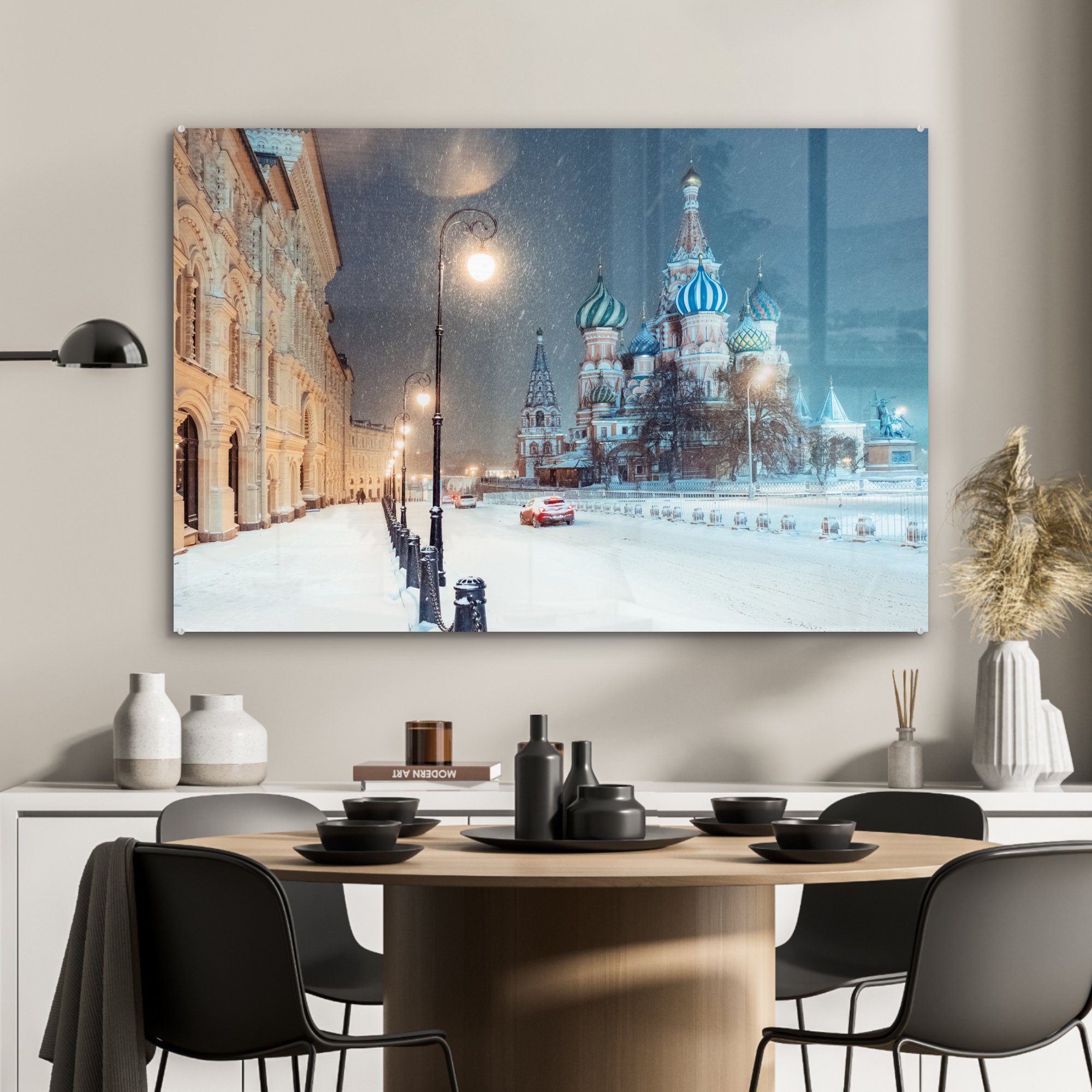 St), Wohnzimmer MuchoWow & Acrylglasbilder Acrylglasbild Moskau, Schlafzimmer (1 Schneesturm in