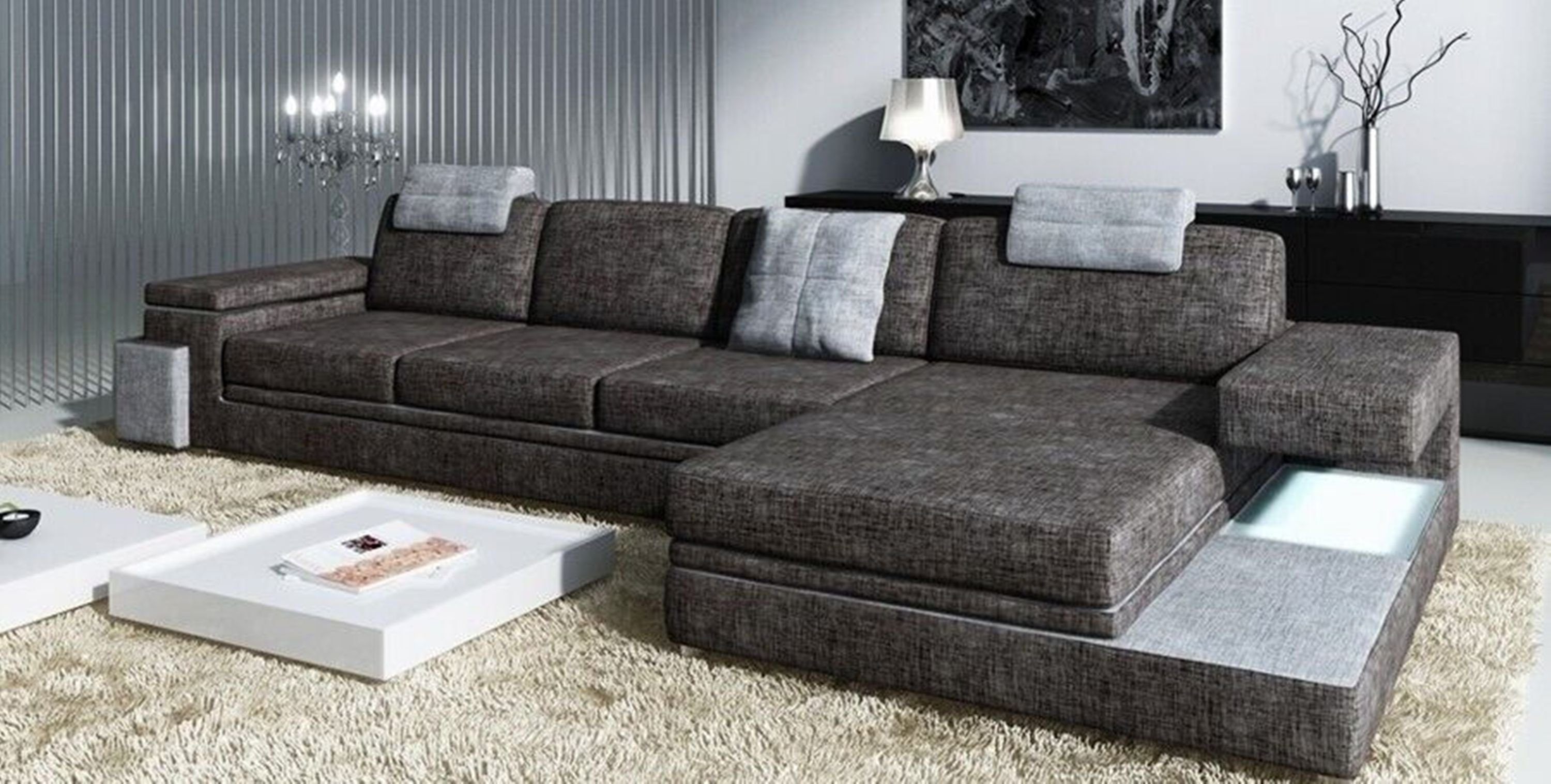 JVmoebel Ecksofa, Design Ledersofa Sofa mit USB Polster Wohnlandschaft Eck Garnitur Grau