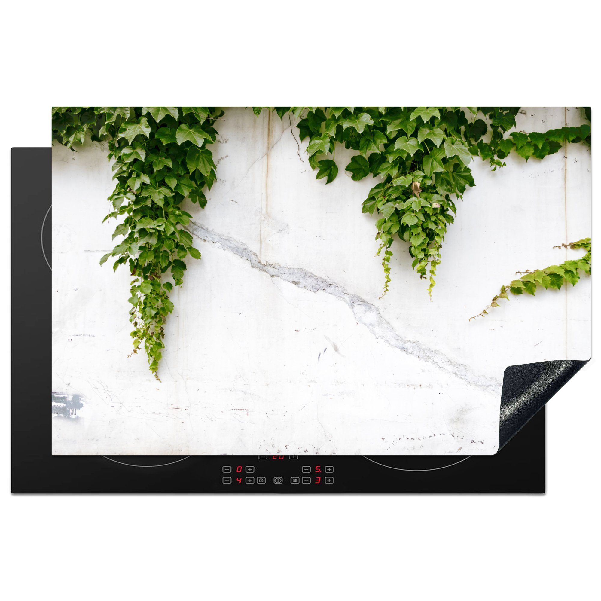 MuchoWow Herdblende-/Abdeckplatte Kletterpflanzen an einer weißen Wand, Vinyl, (1 tlg), 81x52 cm, Induktionskochfeld Schutz für die küche, Ceranfeldabdeckung