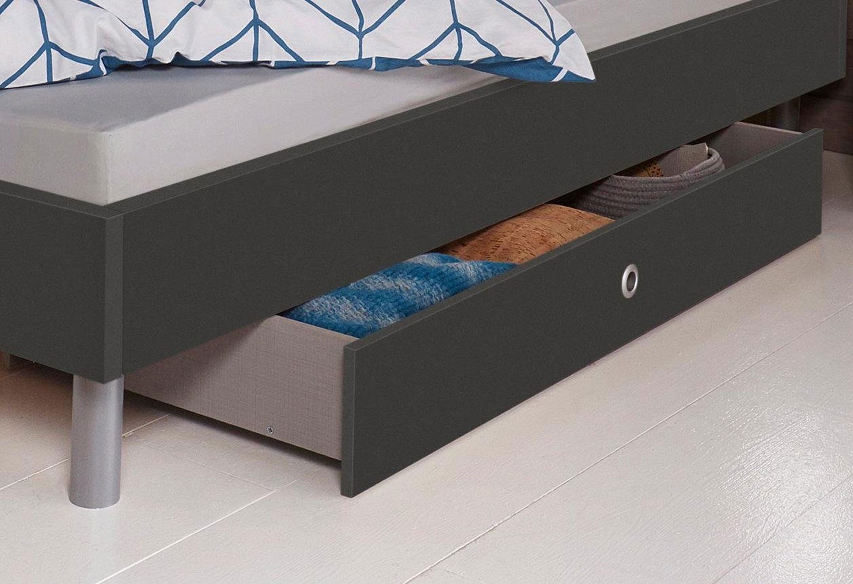Wimex Bettschubkasten Easy Beds (2-er Set, mit Rollen, mit Einlassgriffen, 1 St., 2er-Set Bettschubladen, passend für Bettgestell der Serie Easy), 2er-Set 137x58x19cm graphit mit Rollen