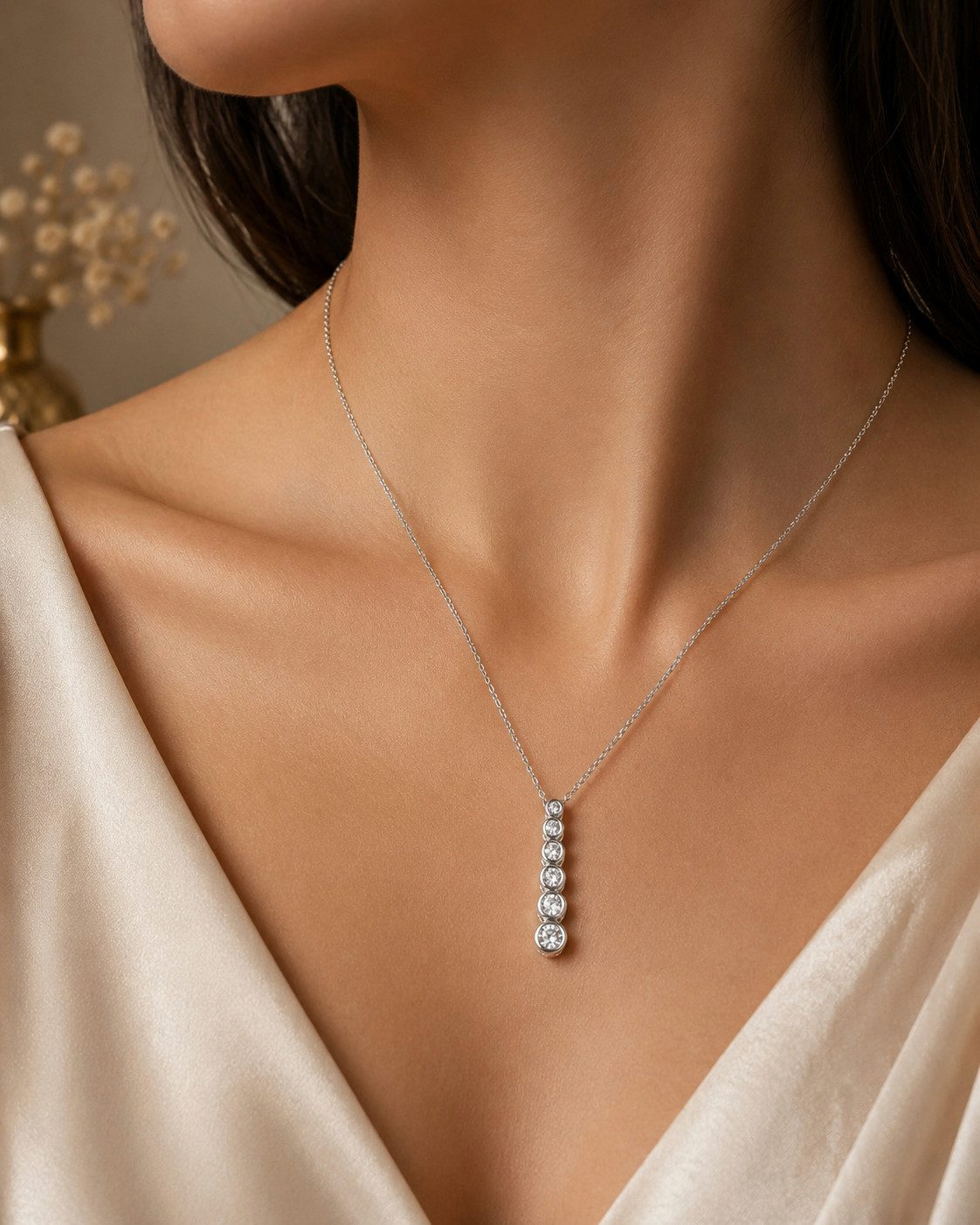 Kette mit Anhänger Essentials Halskette LP1915-1/1 Silber weiße Zirkonia 45 cm Damenkette
