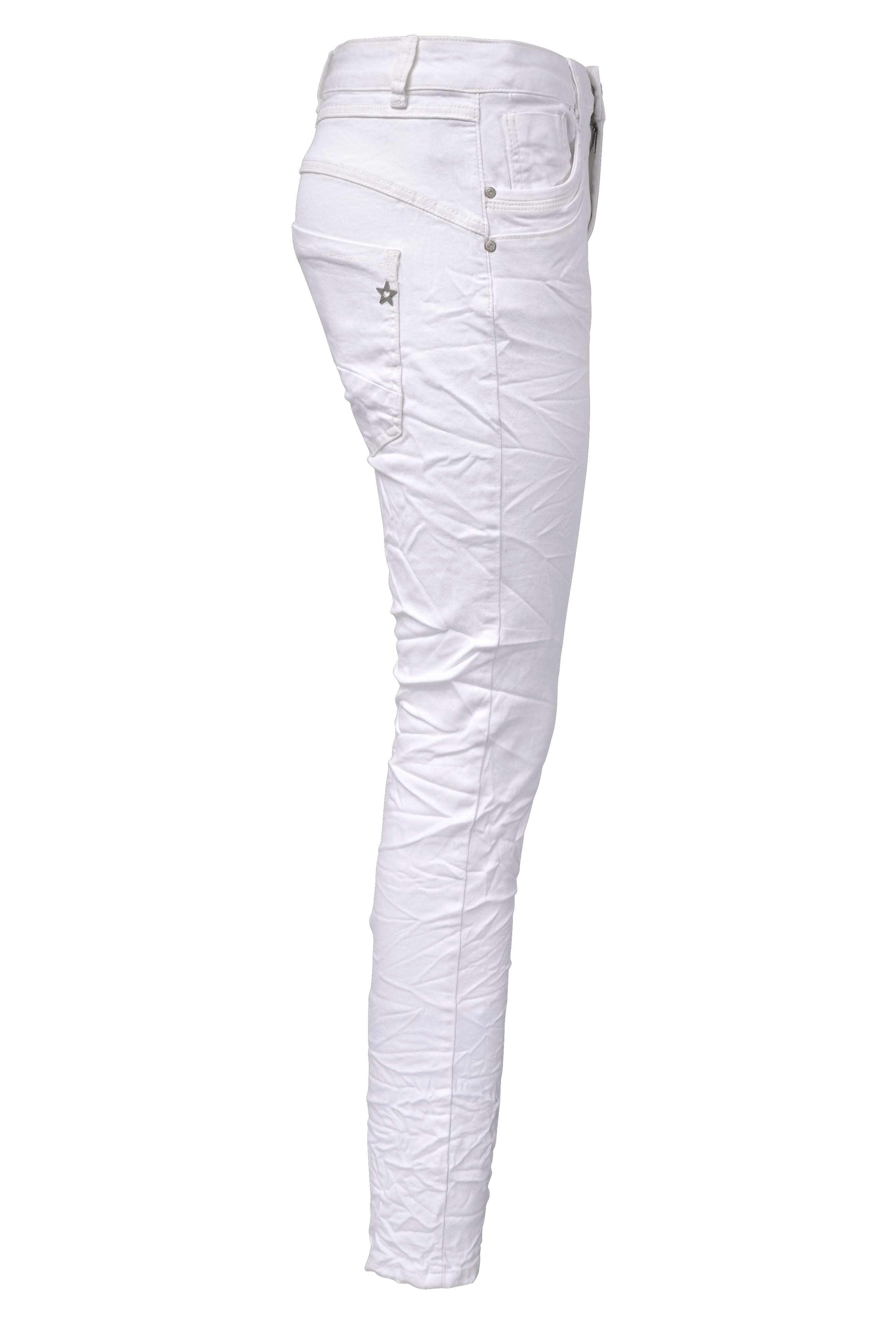 Jewelly Boyfriend Jeans Stretch Five-Pocket - Weiß Regular-fit-Jeans im