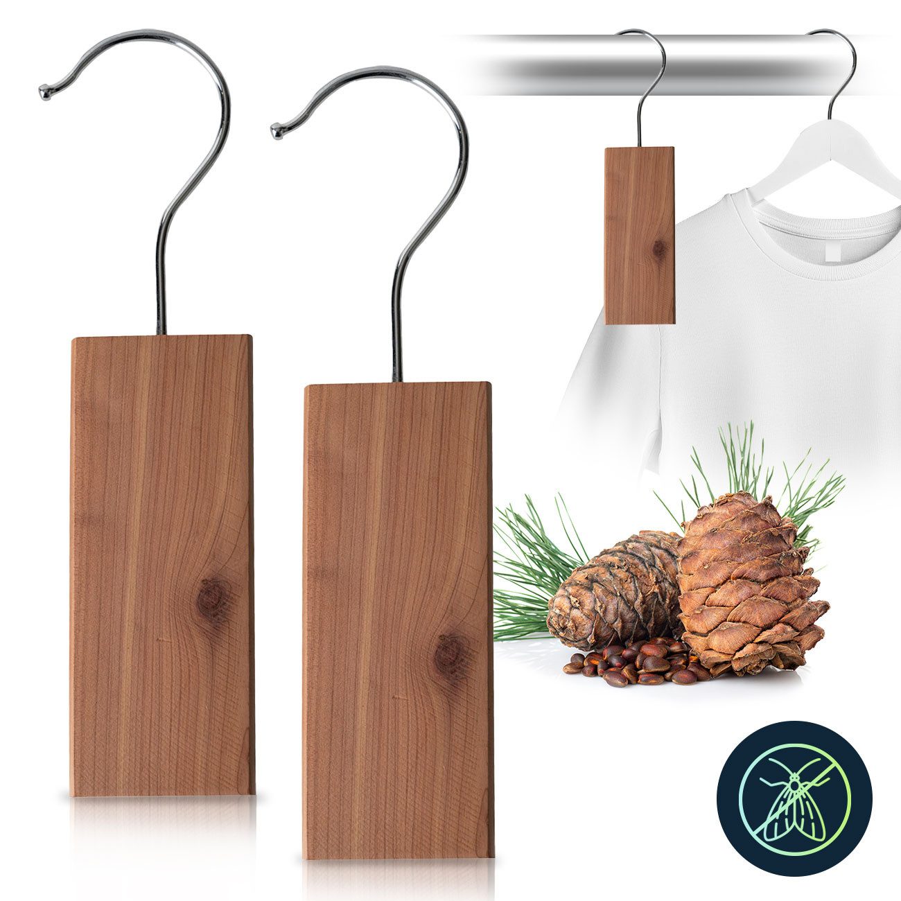 Casativo Kleiderbügel Zedernholz Mottenschutz Set - Natürliche Mottenabwehr Schrank, (10-tlg), Holzart: Zedernholz, Hält Motten vom Kleiderschrank fern – Bild 2 von 5