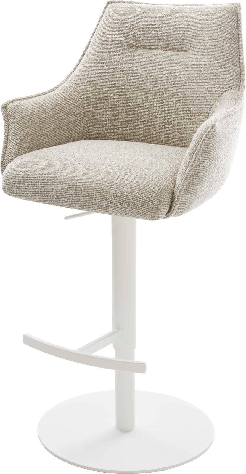 DELIFE Barhocker Alja-Flex, Drehfuß höhenverstellbar Metall Weiß Webstoff Soft Beige Taschenfederk
