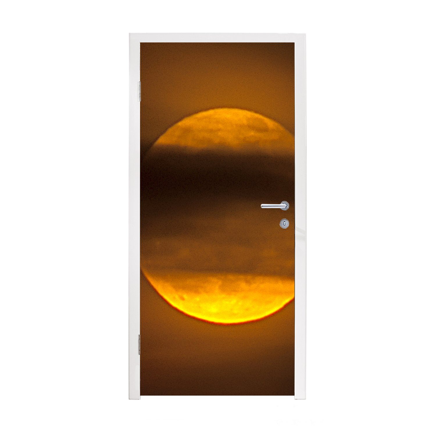 MuchoWow Türtapete Mond - Wolken bedruckt, Orange, Tür, Türaufkleber, für - Matt, St), Fototapete cm (1 75x205